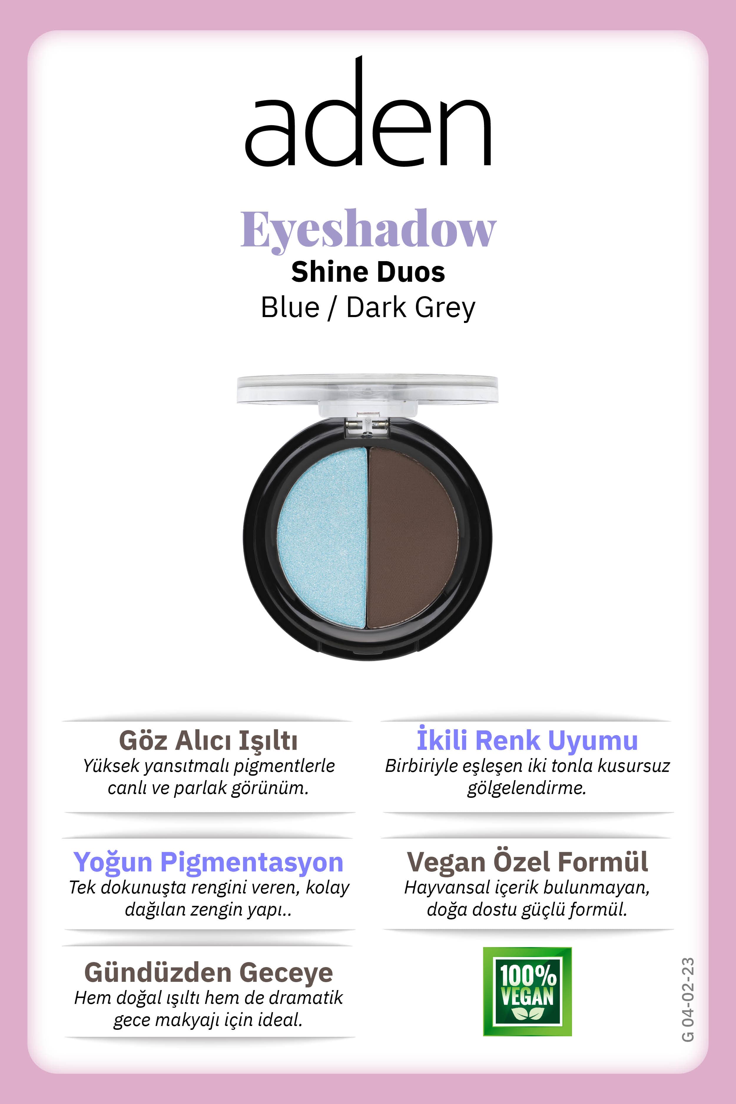 Aden Eyeshadow Shine Duos - Işıltılı Göz Farı İkilisi Blue Dark Grey(Mavi Koyu Gri)