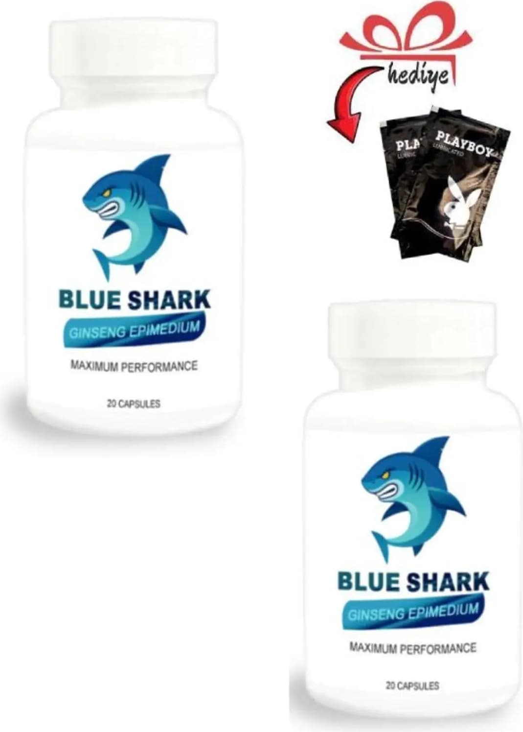 Blue Shark Ginsengli Epimedyumlu Erkeklere Için 20li x 2 Adet + Kayganlaştırıcıyla