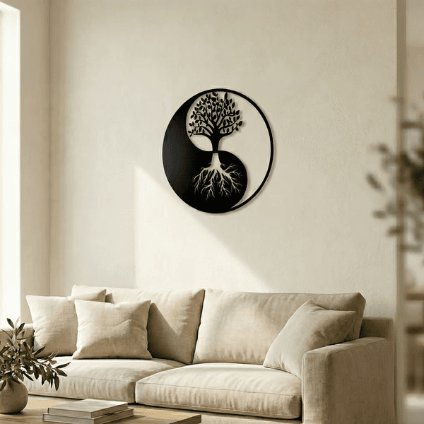 Yin Yang Hayat Ağacı Duvar Tablosu MDF Lazer Kesim Modern Spiritüel Duvar Süsü
