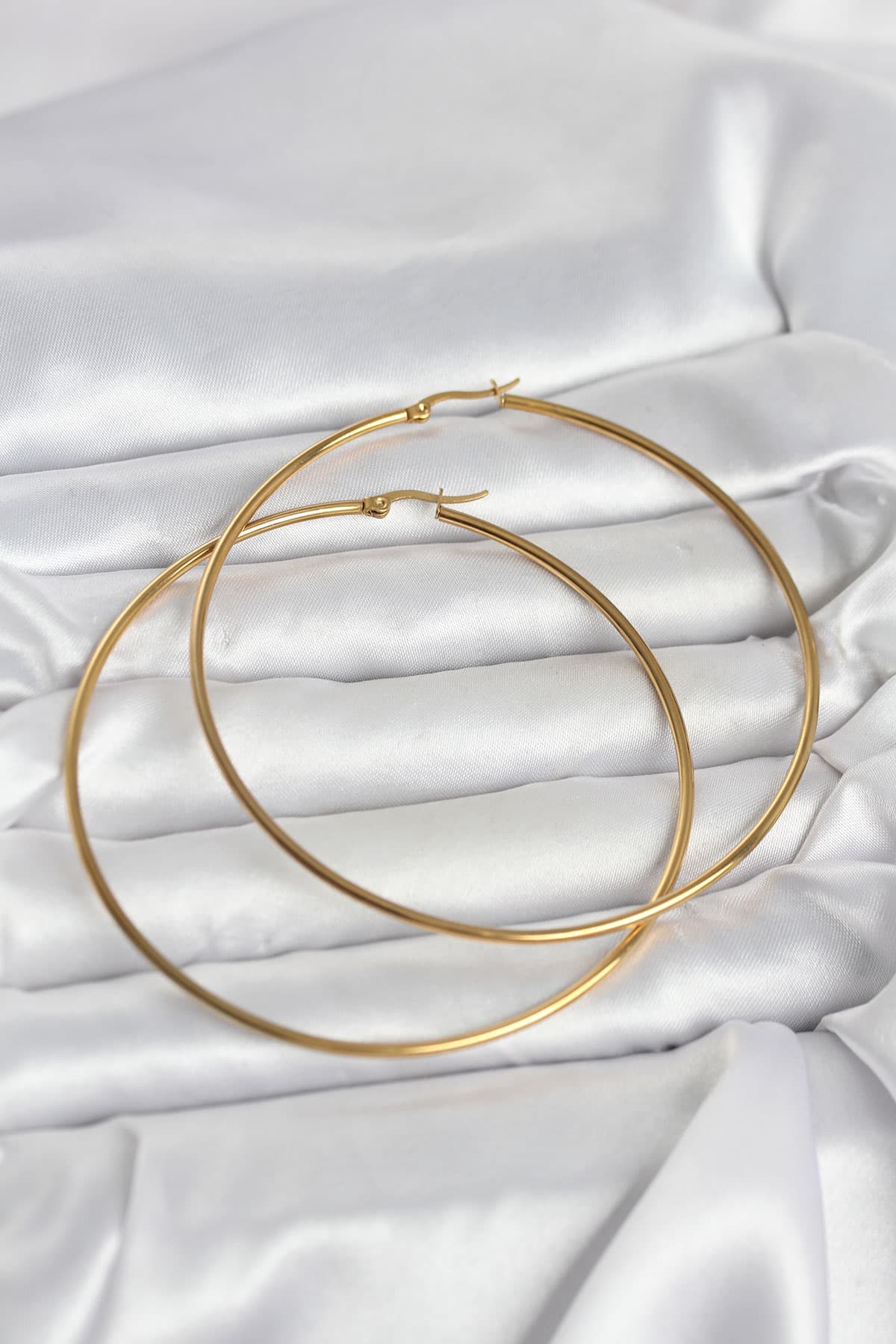 316L Çelik Gold Renk 80 mm Kadın Halka Küpe