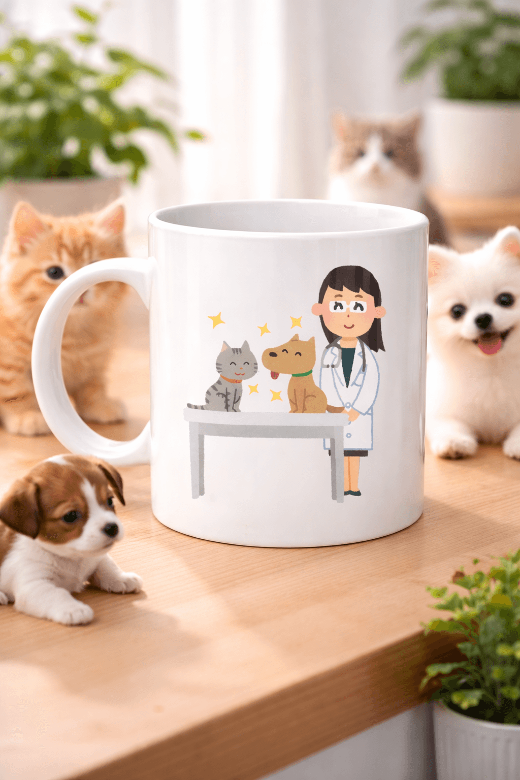 Veteriner Temalı Porselen Kupa MODEL 179 – Kedi ve Köpekli Sevimli Veteriner Tasarımlı Kahve Kupası – Veterinerlere ve Hayvan Severlere Hediye
