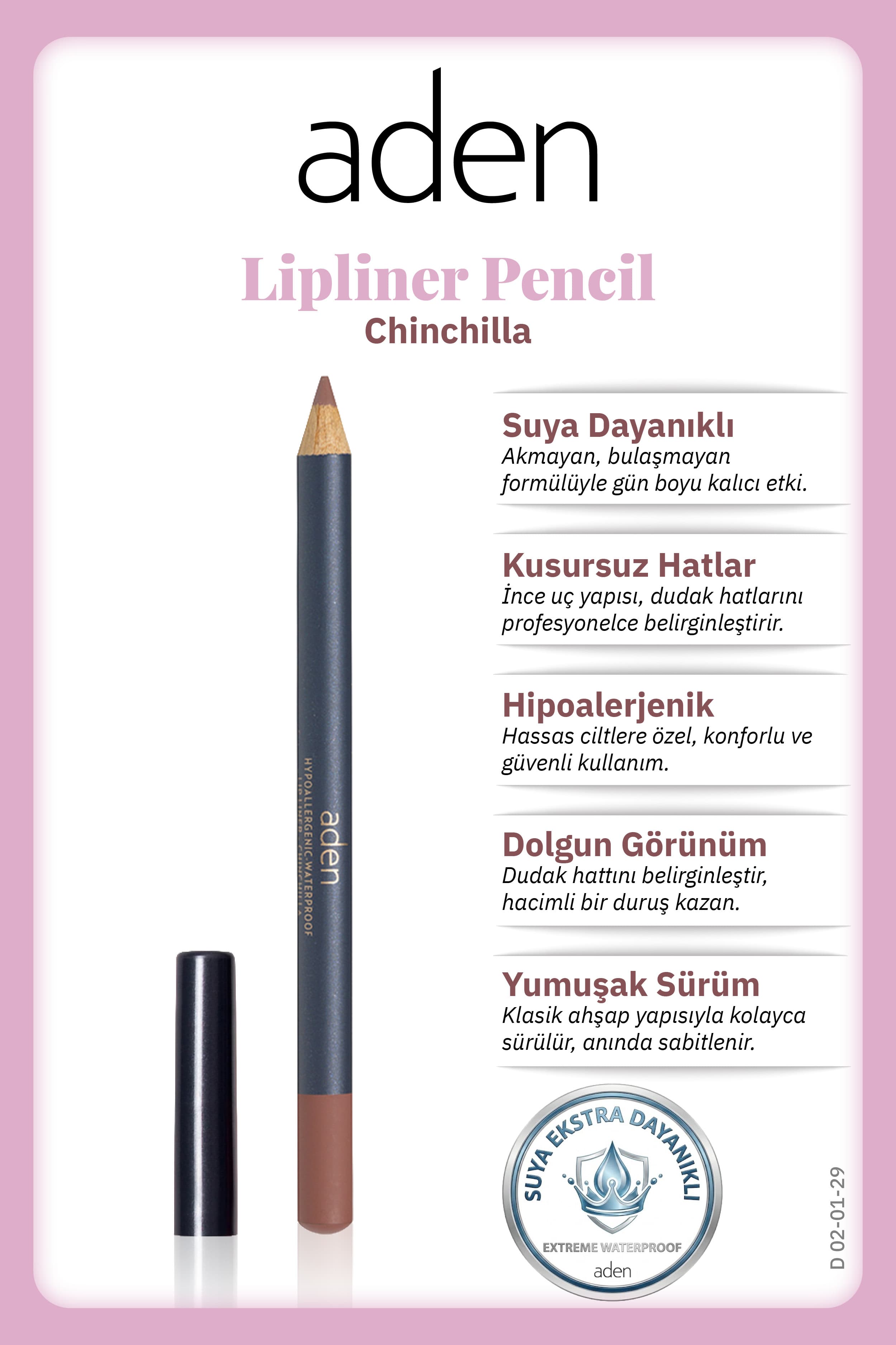 Aden Lipliner Pencil - Dudak Kalemi 29 Chinchilla(Küllü Kahve)