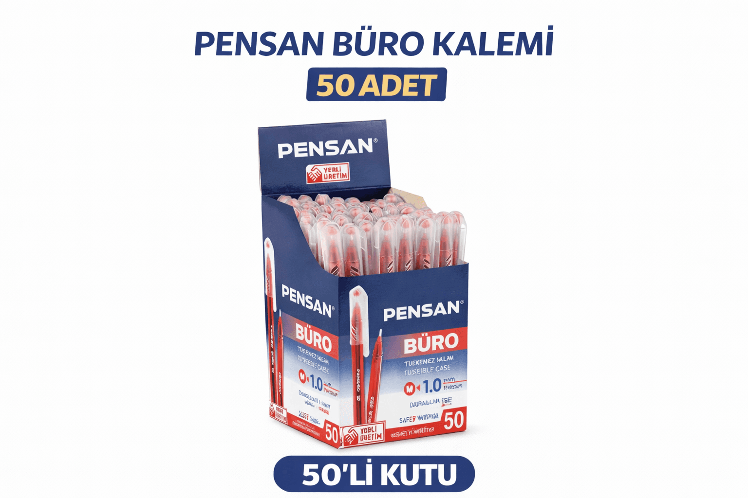 Pensan Büro 2270 Kırmızı Tükenmez Kalem 1.0 mm Medium Yerli Üretim 50 Adet