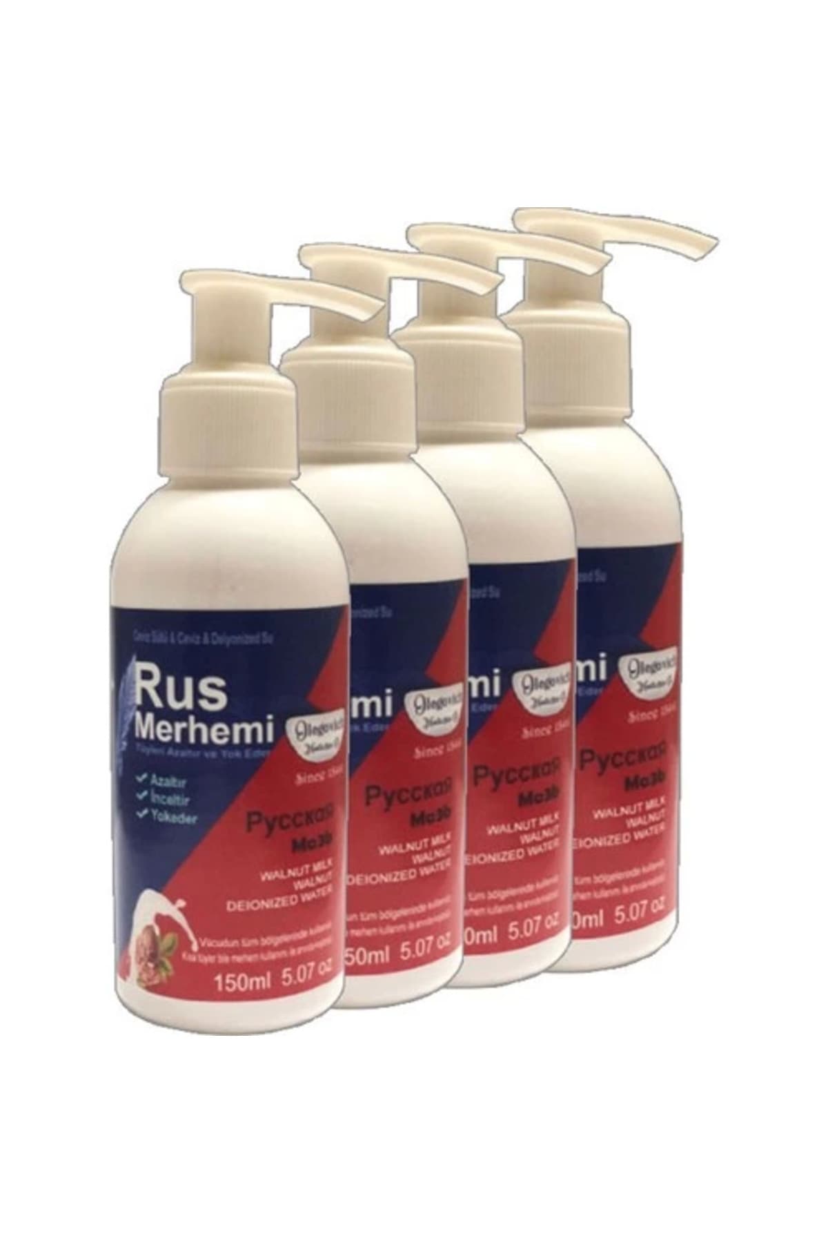 Blue Tüylere Krem 4 Tane x 150 ml Cevizli & Ceviz Sütlü Russ Merhemi