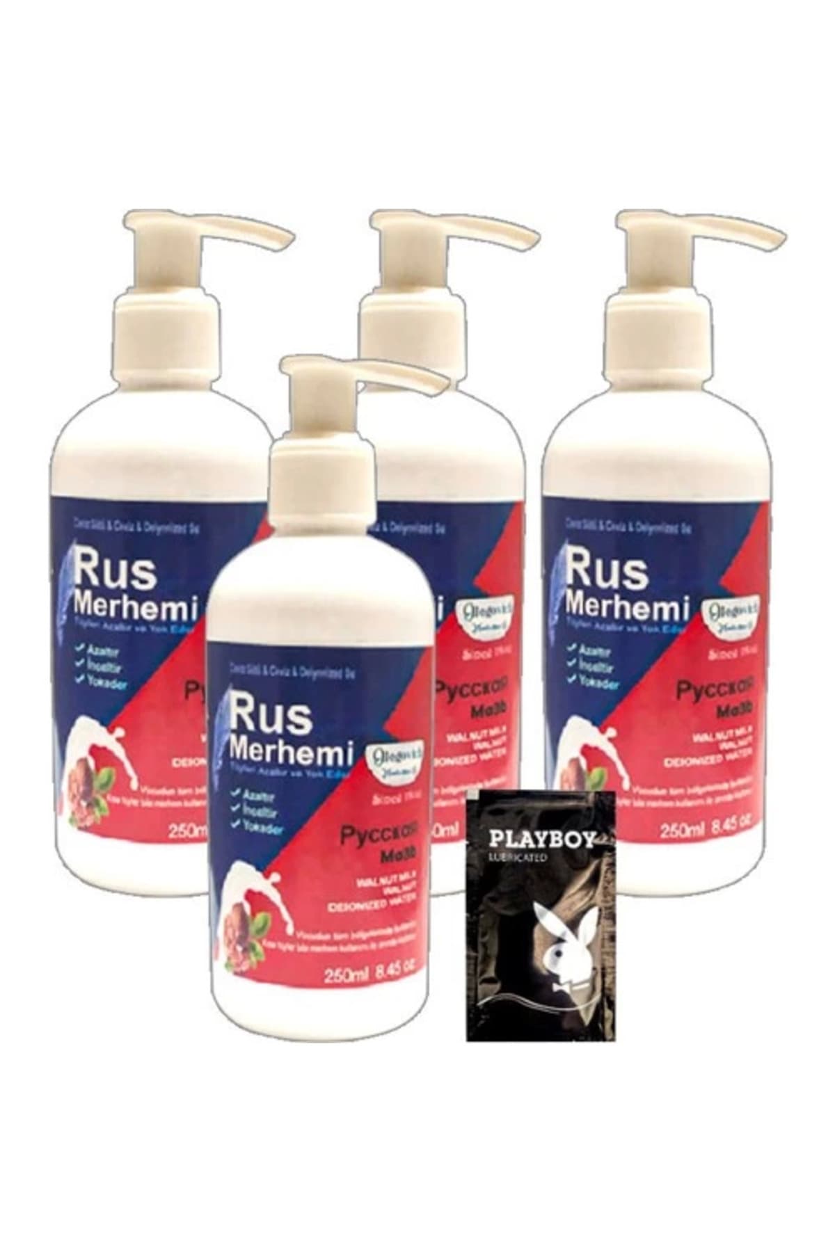 Playboy 4'lüx 250 ml Ceviz Sütlü & Cevizli Rus Merhemi Tüy Dökücü Krem + 1 Armağan Jel