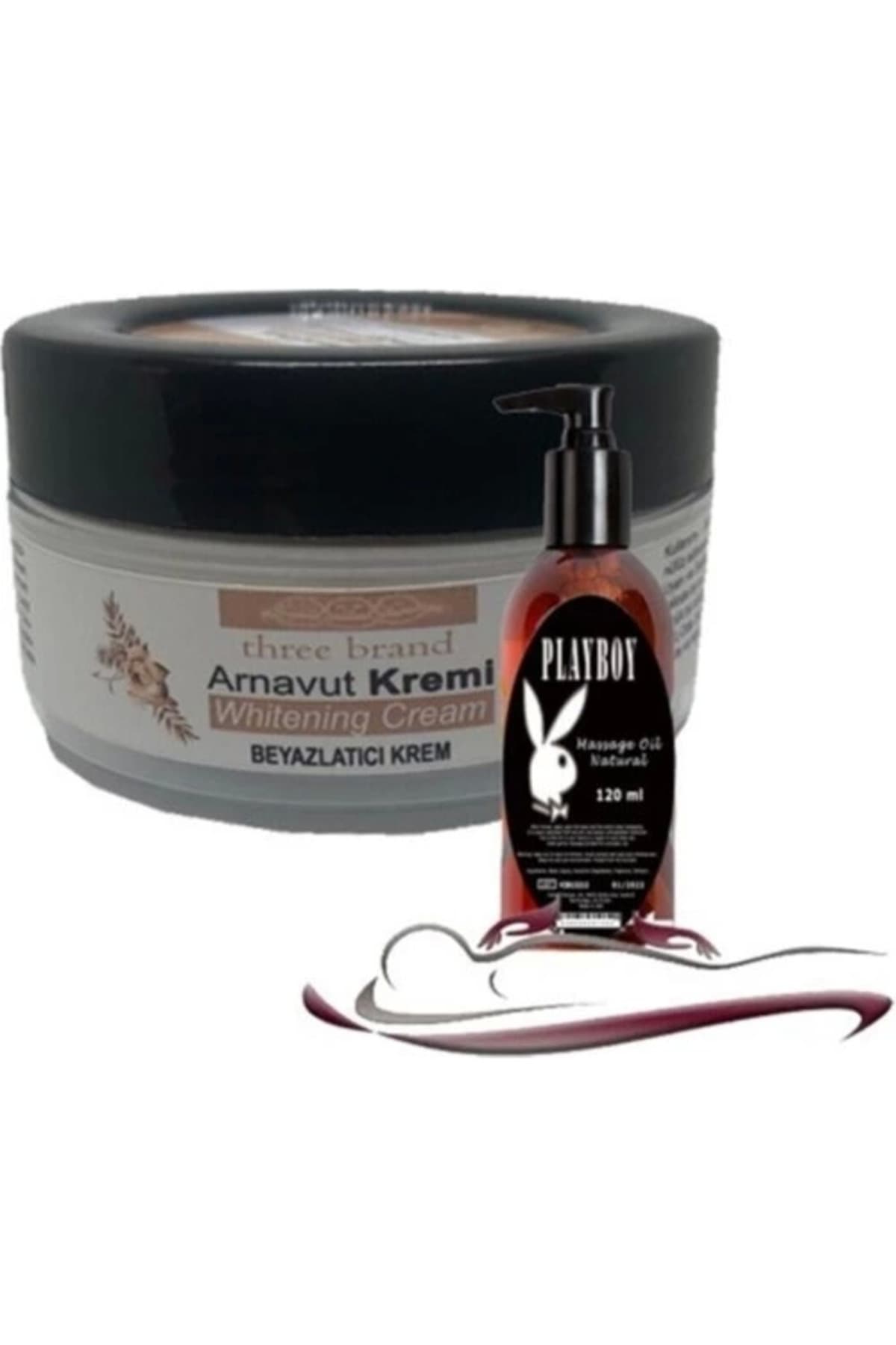 Playboy Three Brand Whitening Cream 4 Adet Arnavut Kremi 50 ml Aklık Kremi ile 120ML Masaj Yağı