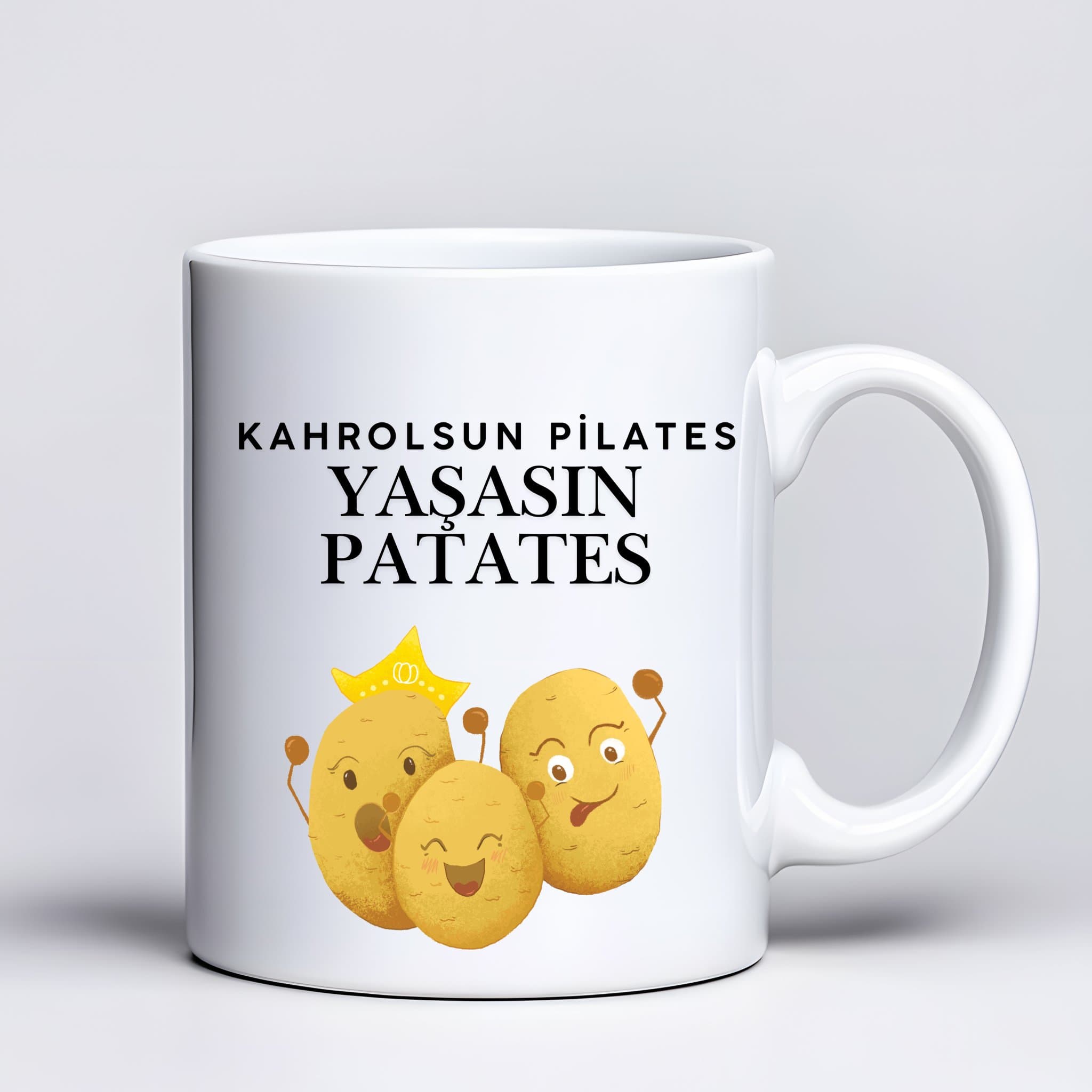 Kahrolsun Pilates Yaşasın Patates Komik Tasarım Kupa Model 229 Eğlenceli Baskılı Seramik Kahve Kupası