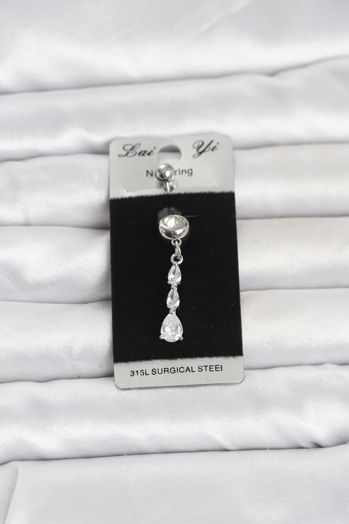 316L Cerrahi Çelik Sallantılı Damla Model Göbek Piercing