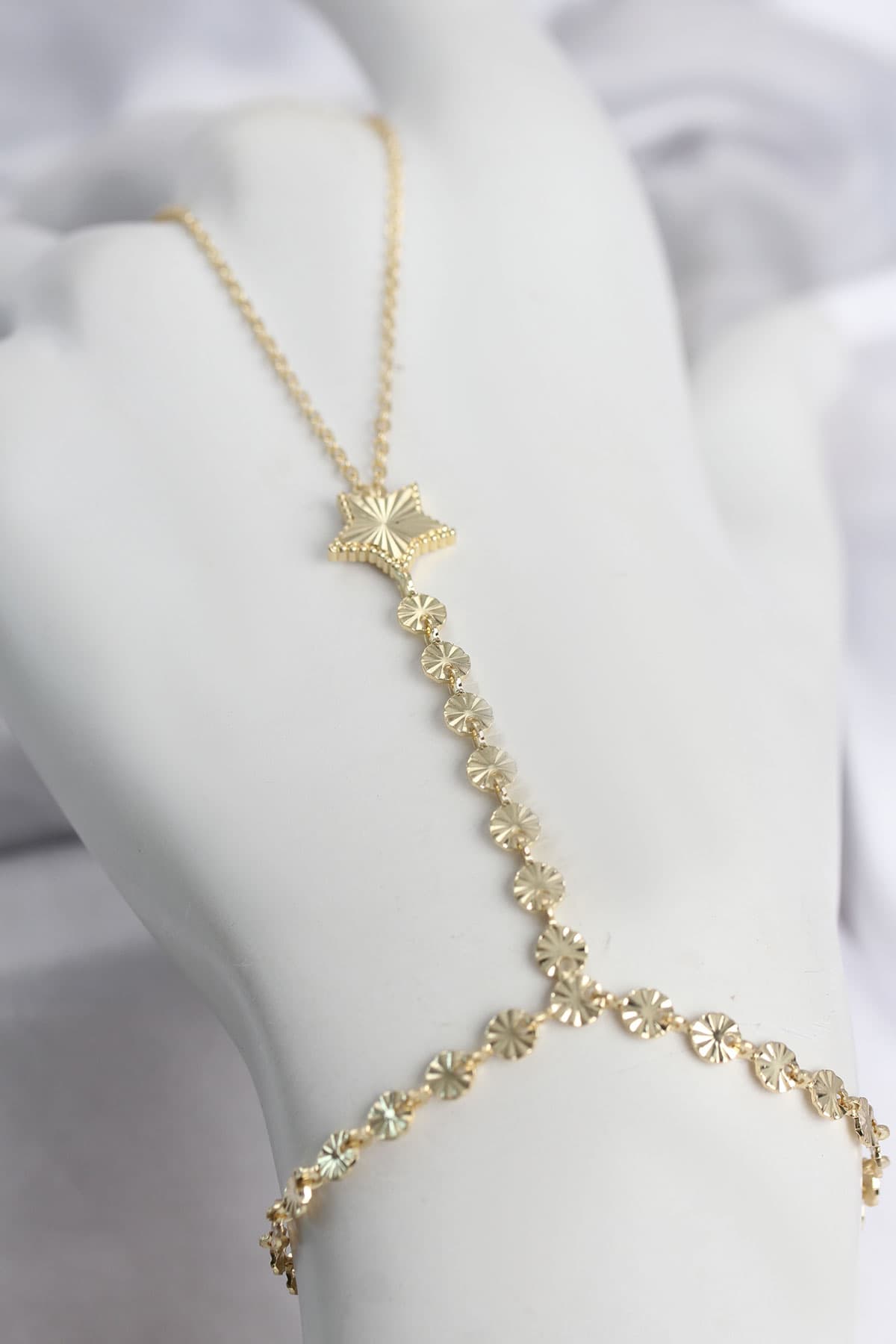 Gold Renk Pirinç Lazerli Yıldız Model Zirkon Taşlı Şahmeran