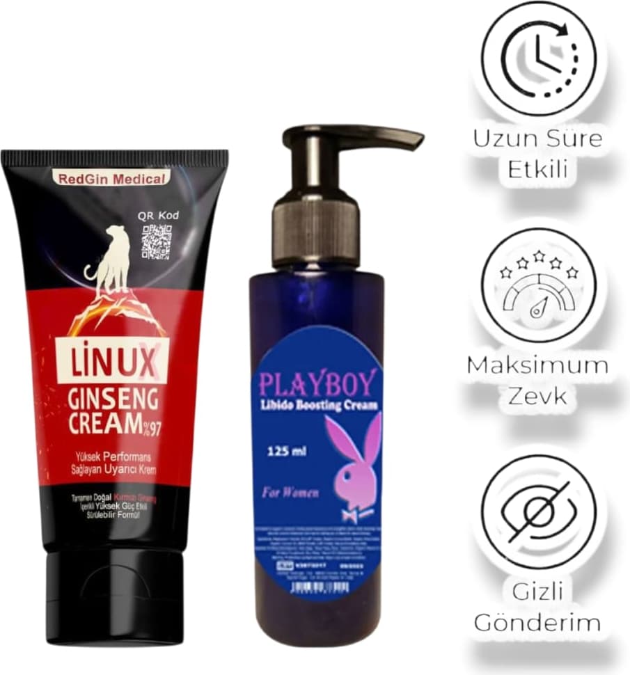 Linux Cream Erkeklere Özel Bölge Kremi 50 ml + Bayanlara Özel Playboy Libido Boosting Cream 125 ml