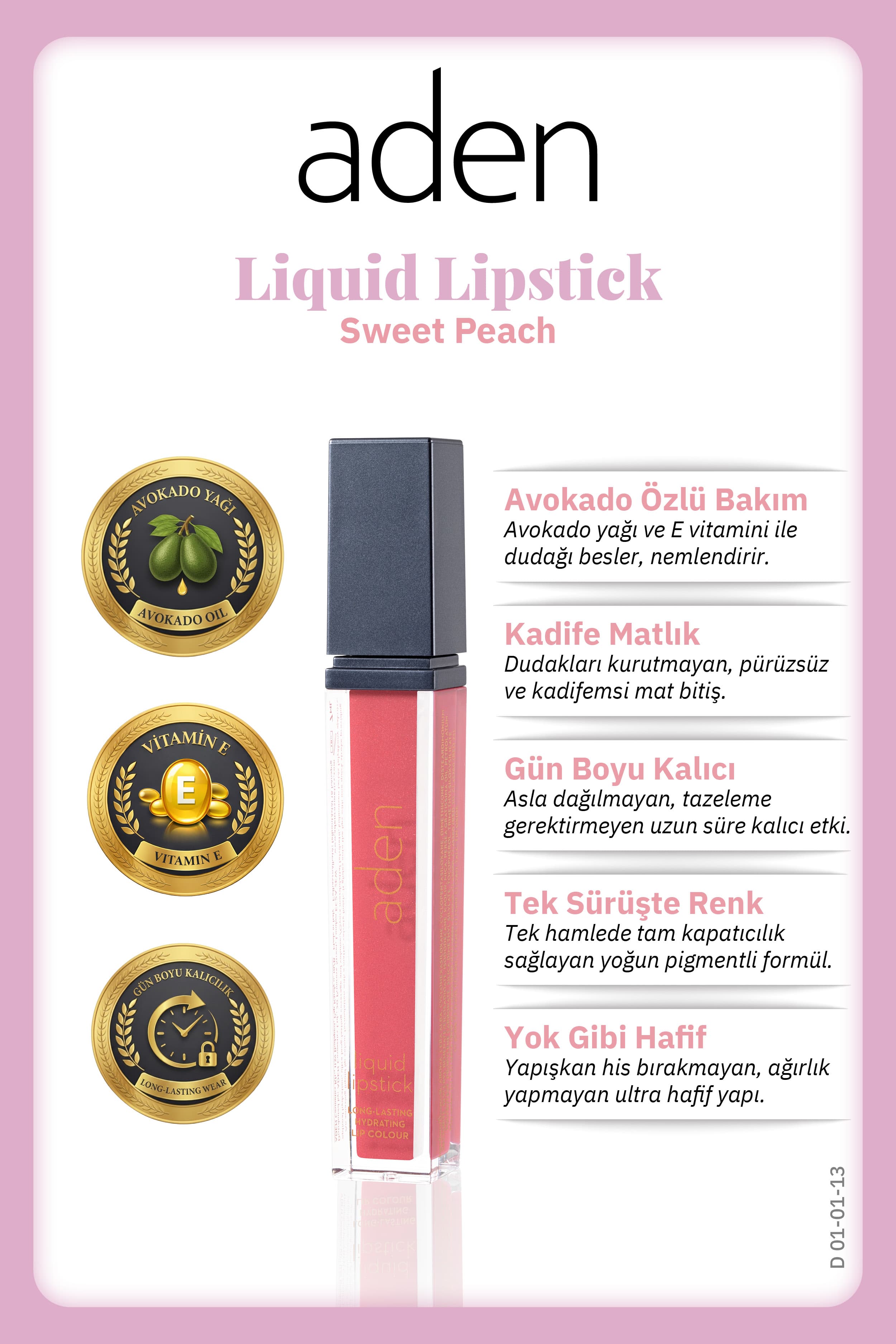 Aden Liquid Lipstick - Likit Ruj 13 Sweet Peach(Tatlı Şeftali)