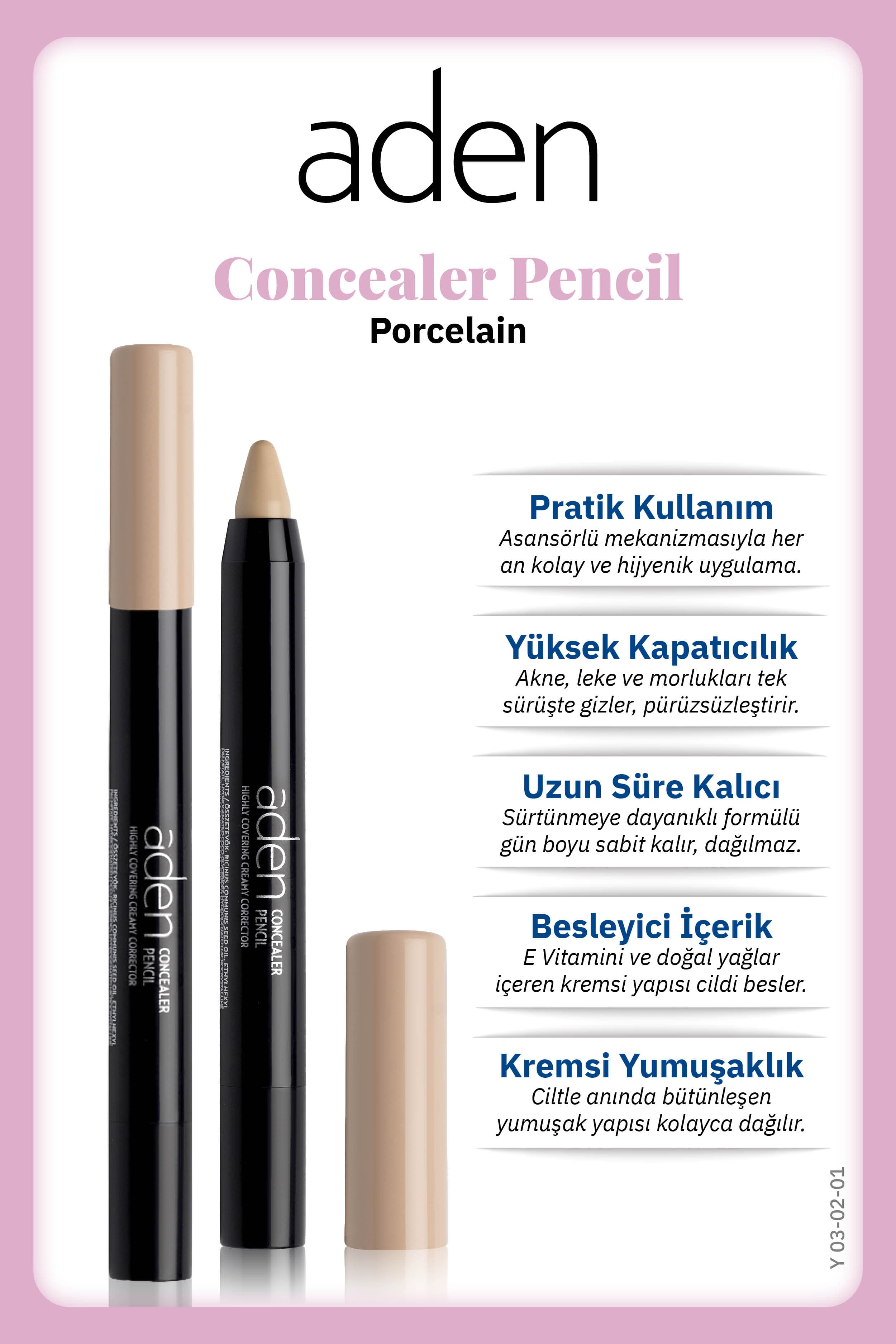 Aden Concealer Pencil - Kapatıcı Kalem 01 Porcelain(Porselen)