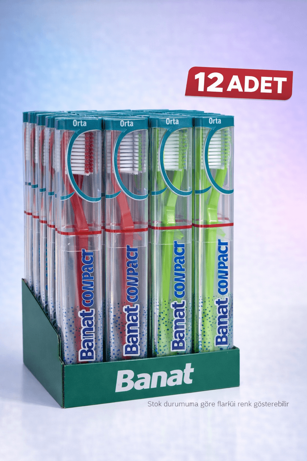 Banat Compact Kutulu Diş Fırçası 12 Adet Orta Sert Standlı Ekonomik Paket