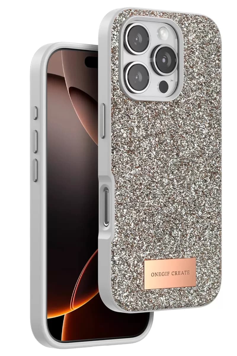 iPhone 16 Pro Bright Simli Kapak - Çöl Titanyum