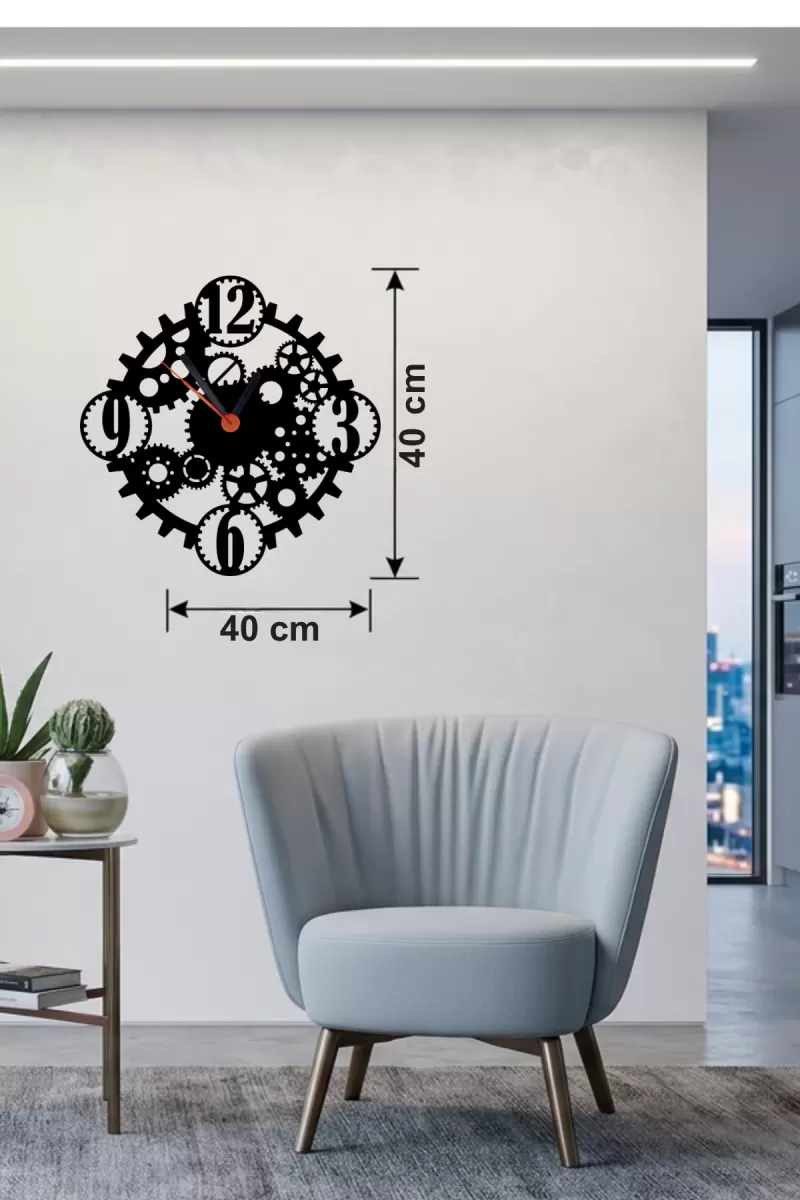 Mekanik Dişli Çark Tasarım Ahşap Duvar Saati - 40x40 cm Steampunk Dekor