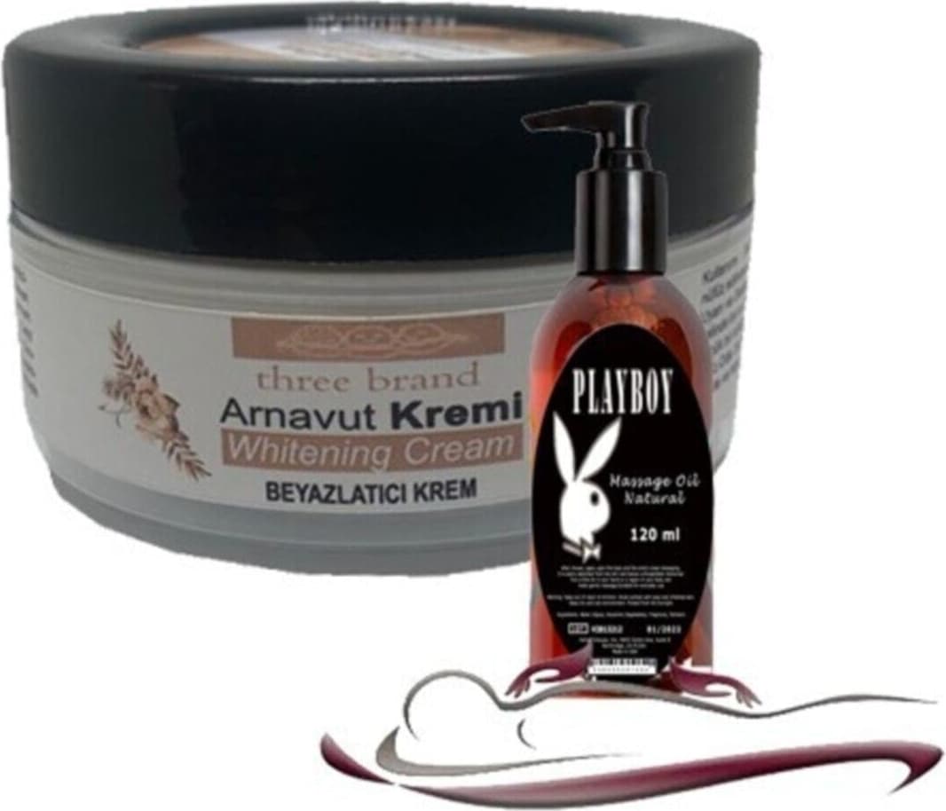 Playboy Three Brand Whitening Cream 4 Adet Arnavut Kremi 50 ml Aklık Kremi ile 120ML Masaj Yağı