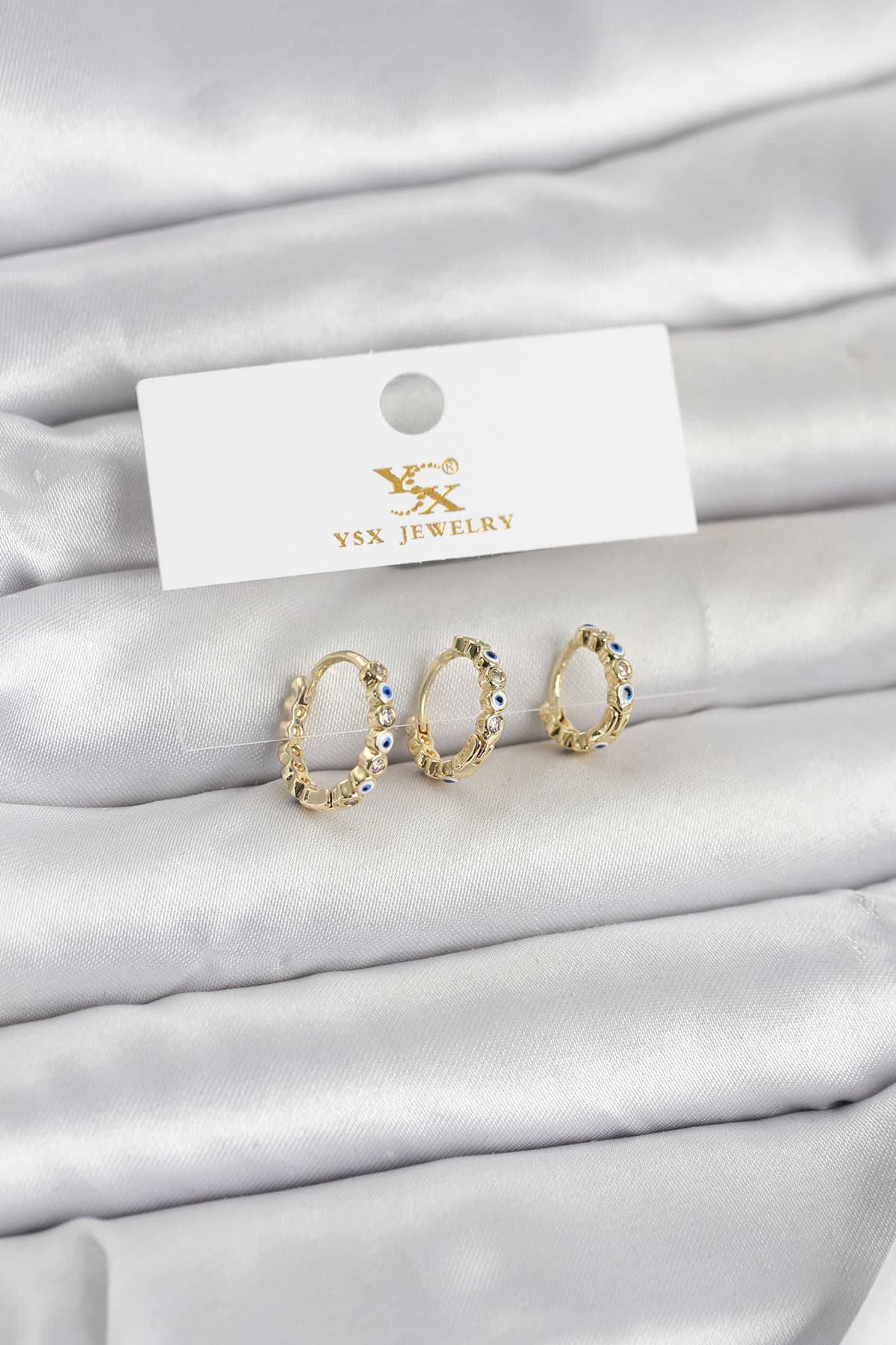Pirinç Gold Renk Nazarlı Model 3'lü Kadın Küpe