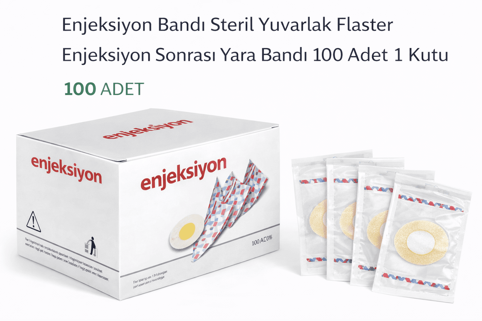 Enjeksiyon Bandı Steril Yuvarlak Flaster Enjeksiyon Sonrası Yara Bandı 100 Adet 1 Kutu