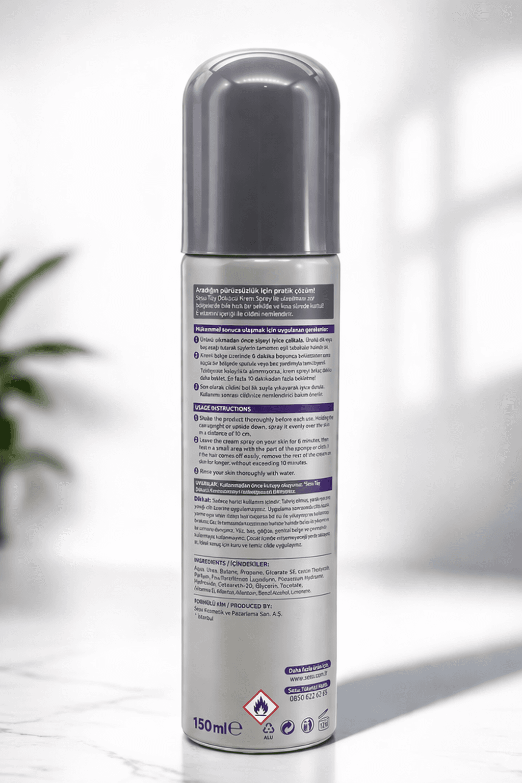 Sesu Men Tüy Dökücü Krem Sprey 150 ml Erkeklere Özel Hızlı Etkili Depilatory Spray Normal Ciltler İçin