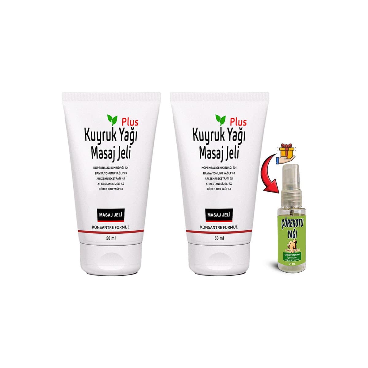 Kuyruk Yağı Masaj Jeli Plus 2 Tane 50 ml Konsantre Formül + Çörek Otu Yağı
