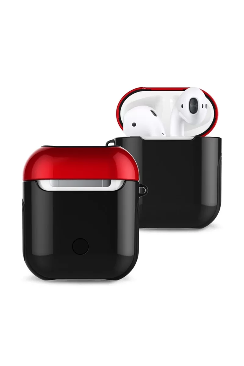 Airpods 2 (2.nesil) 3in1 Kılıf - Siyah-Kırmızı