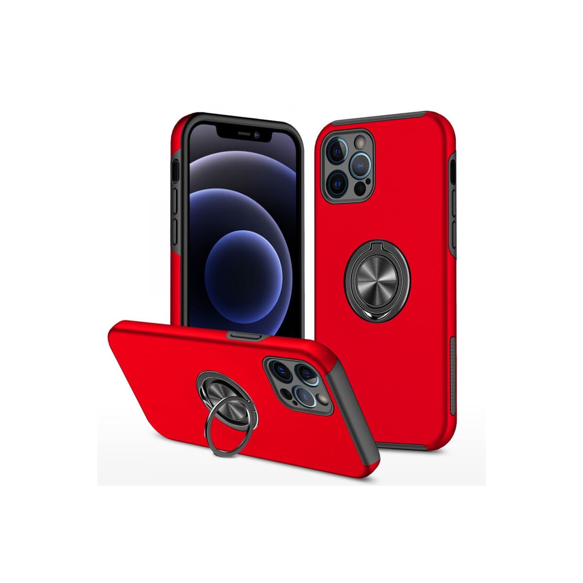 iPhone 12 Pro Kılıf Elit Yüzüklü Kapak - Kırmızı