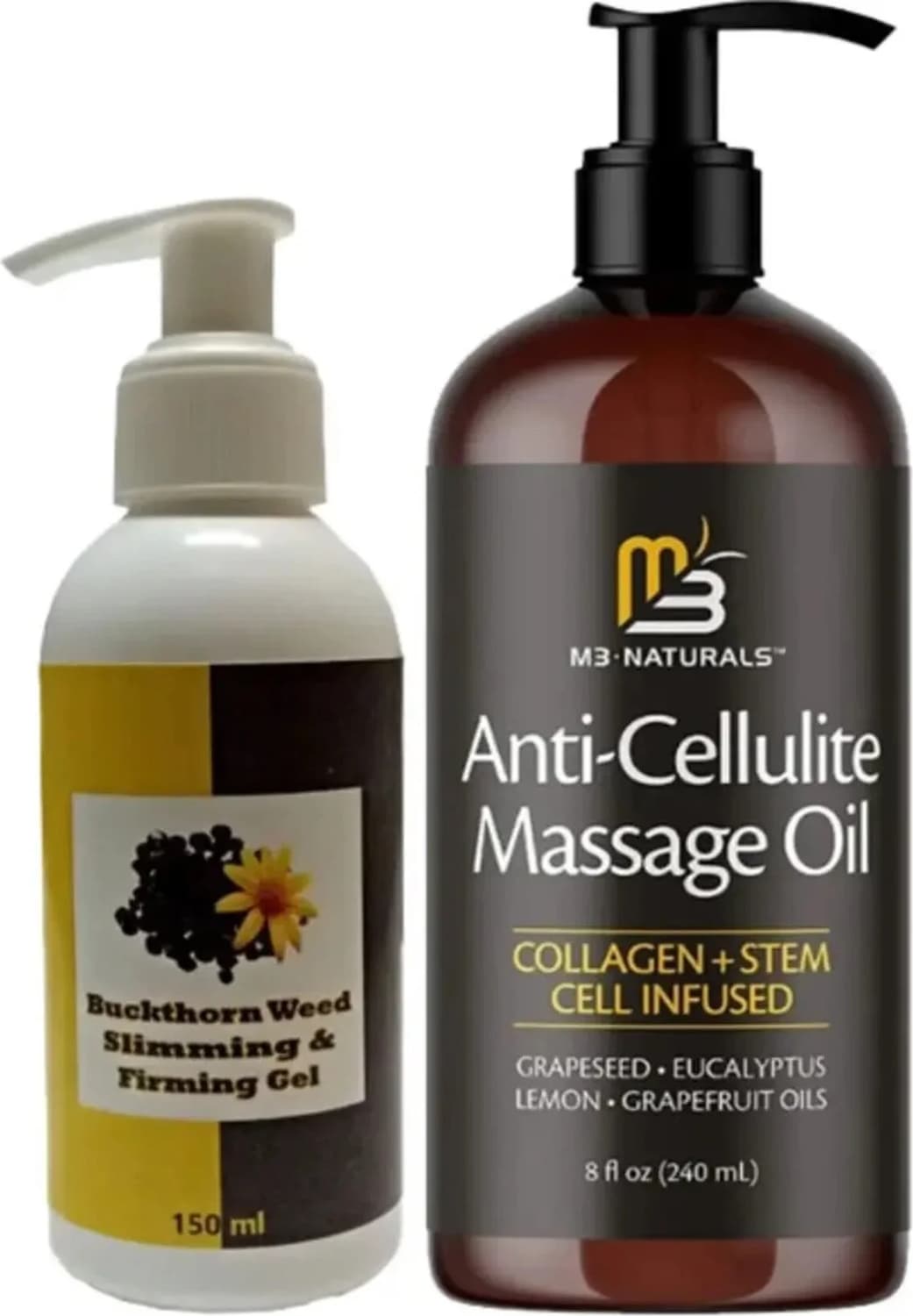 M3 Naturals Masaj Yağı Anti-Cellulite Massage Oil 240 ml + Buckthorn Antiyağ Masaj Kremi 150 ml