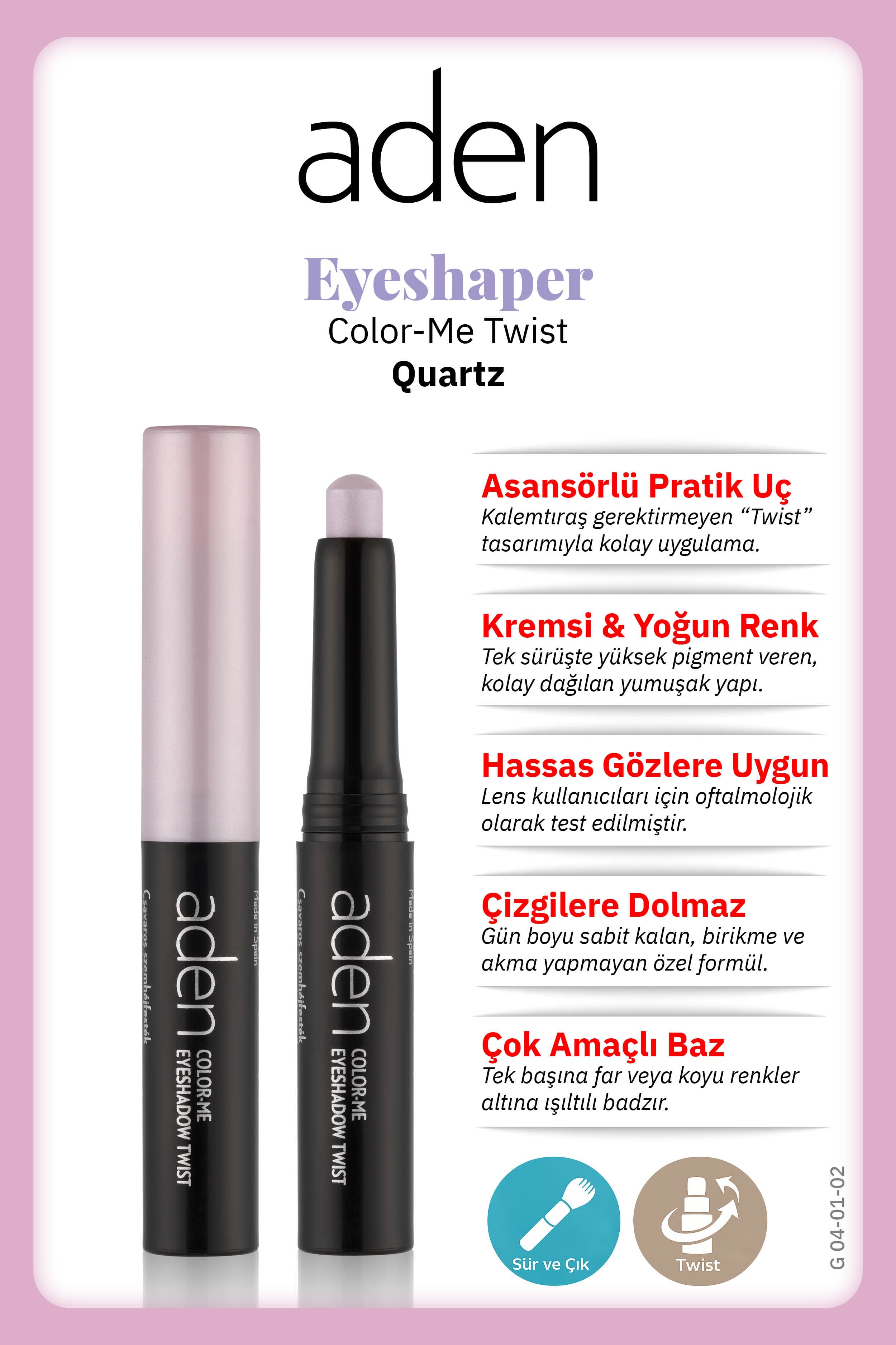 Aden Eyeshadow Twist - Asansörlü Göz Farı 02 Quartz(Kuvars)