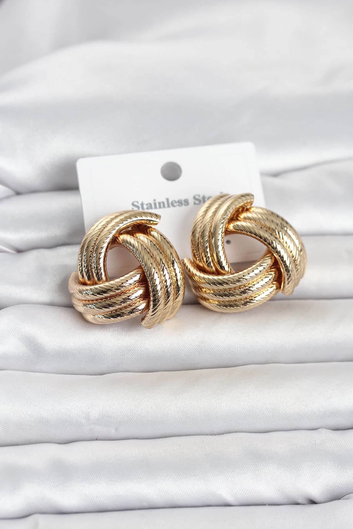 316L Çelik Gold Renk Sarmal Model Kadın Küpe