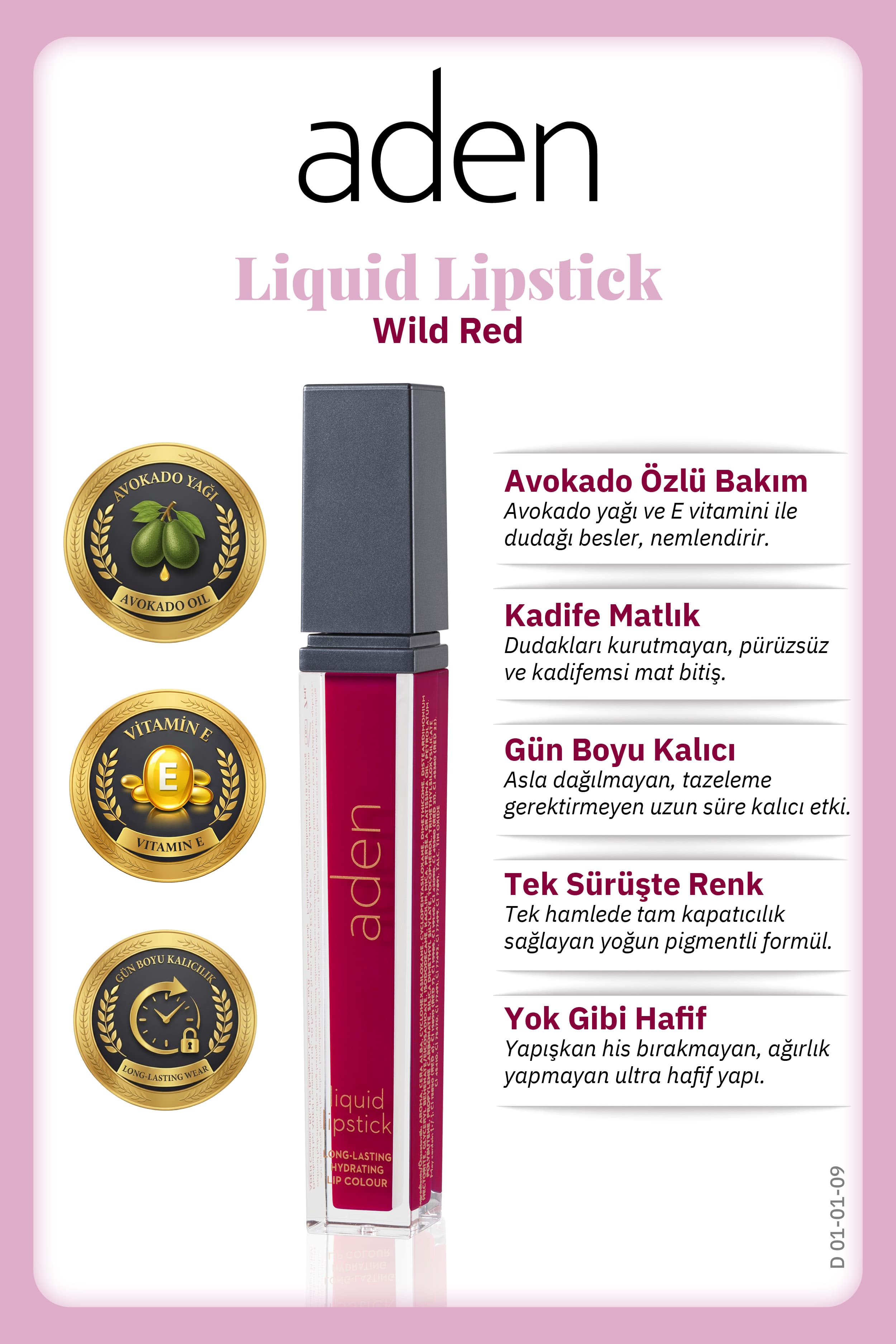 Aden Liquid Lipstick - Likit Ruj 09 Wild Red(Yaban Kırmızı)