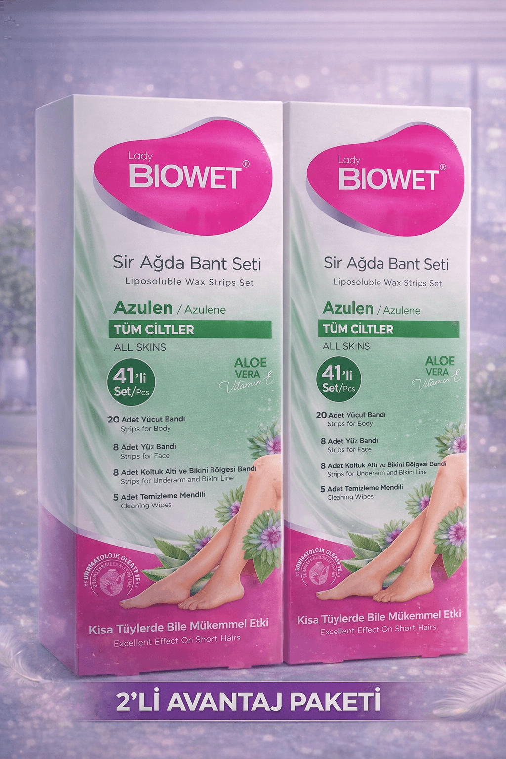 Biowet Sir Ağda Bant Seti Azulen Aloe Vera Tüm Ciltler İçin 41 Parça Kolay Kullanım 2 Paket