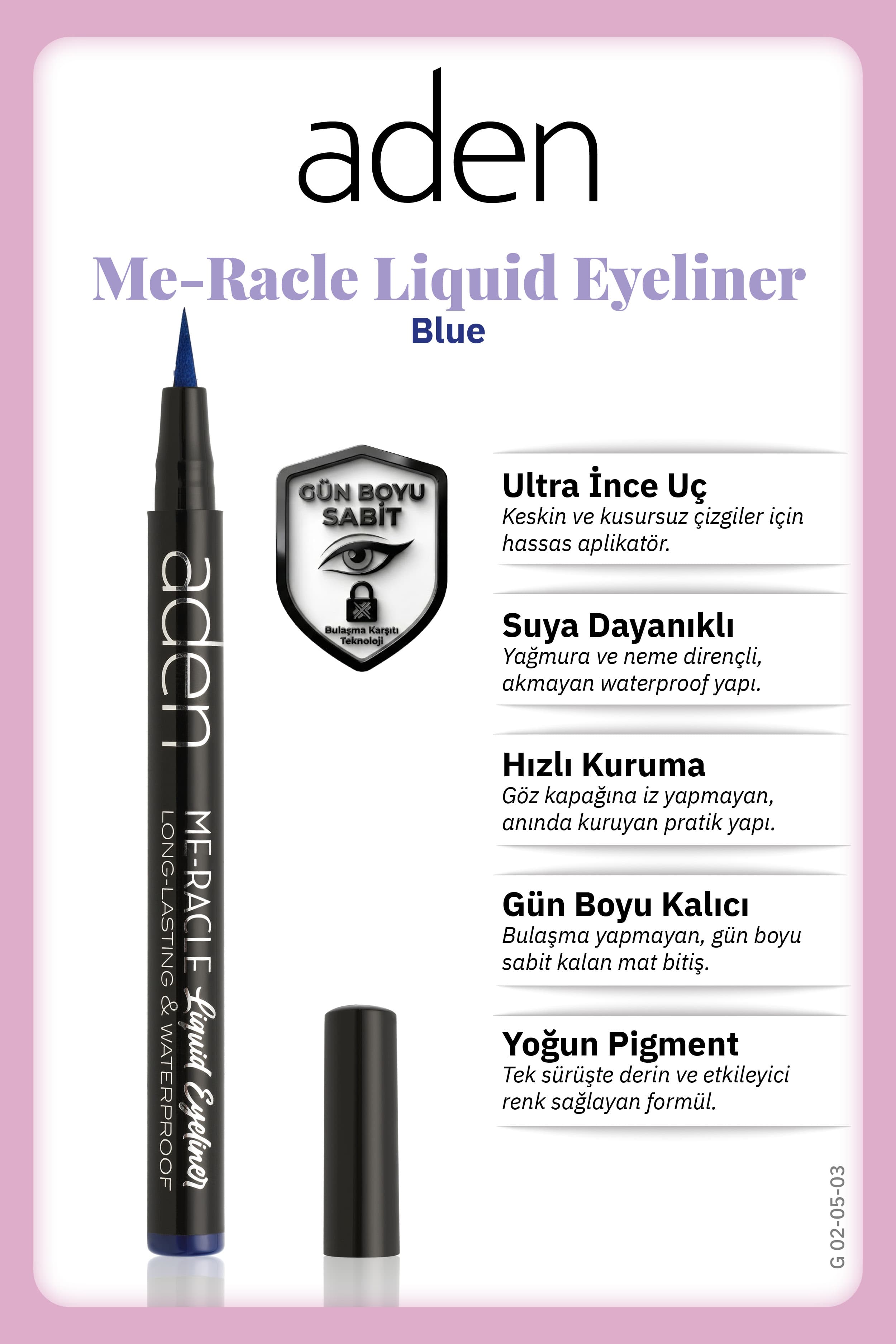 Aden ME-RACLE Liquid Eyeliner - Likit Eyeliner 03 Blue(Mavi)