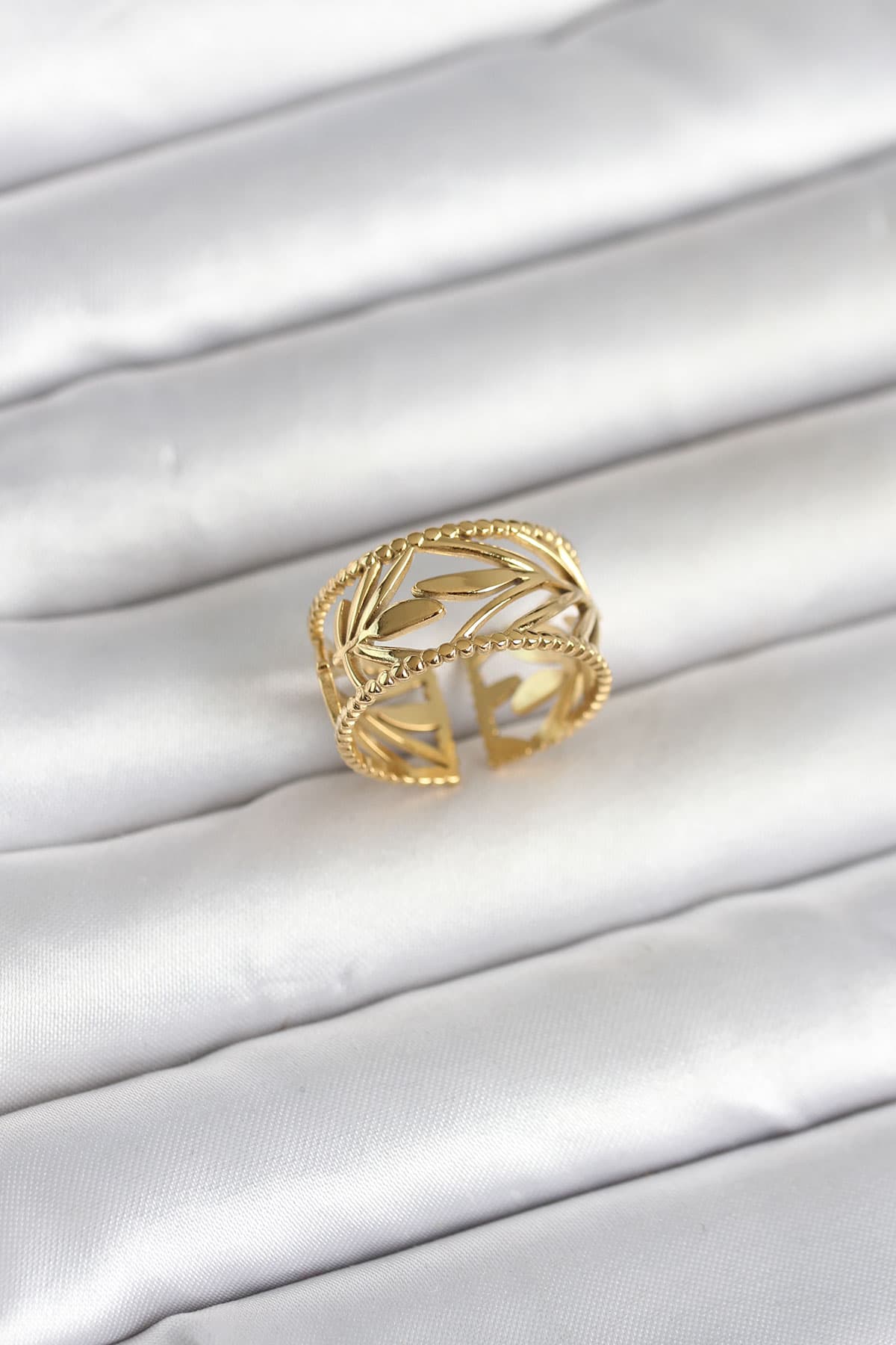 316L Çelik Gold Renk Başak Model Kadın Yüzük