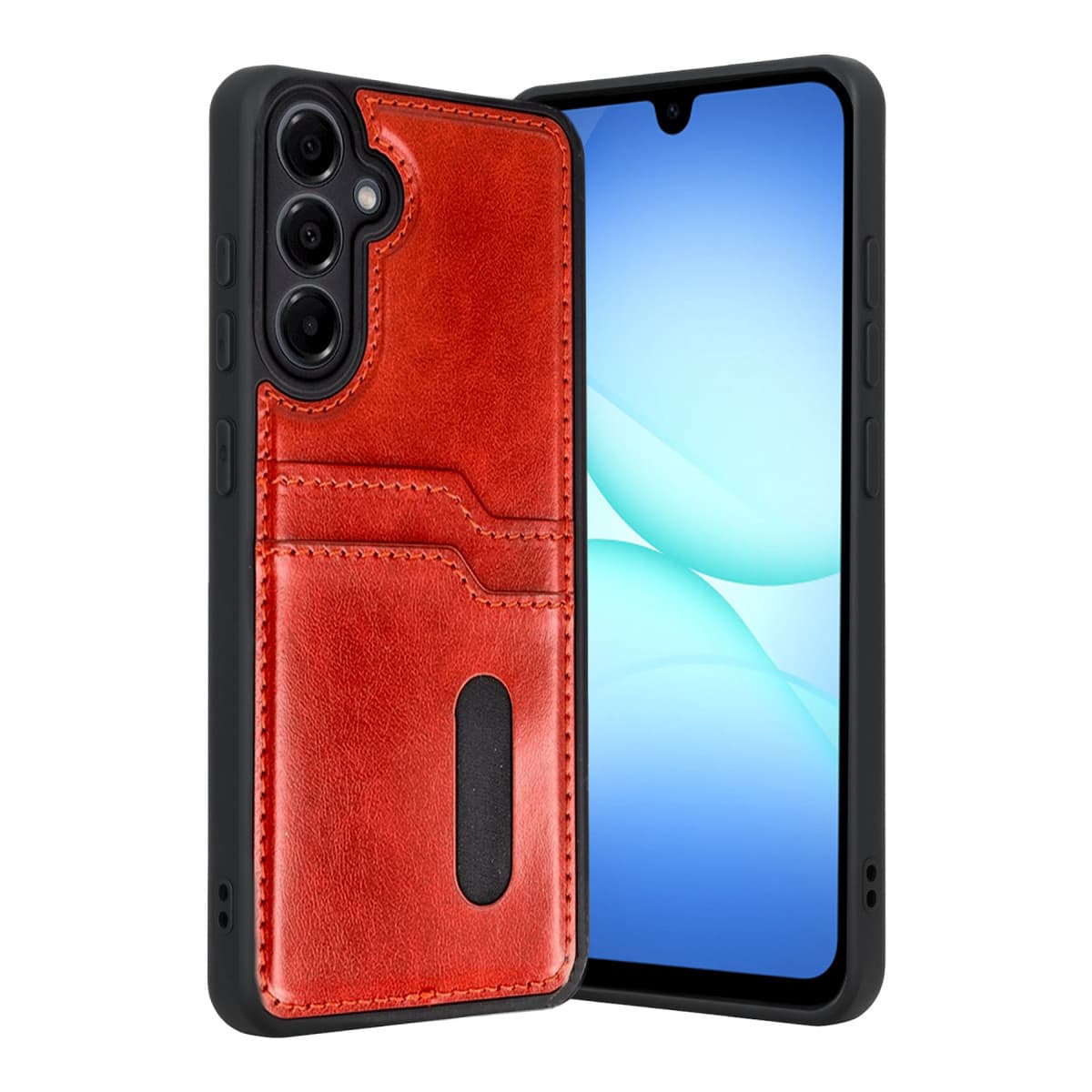 Galaxy A17 5G Sara Kartvizitli Deri Kılıf - Kırmızı