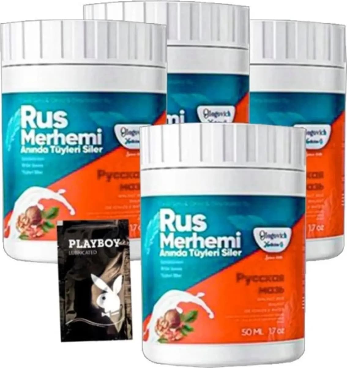 Süper Playboy Turquoise 4lü Birden Ceviz & Ceviz Sütü Rus Merhemi 50 ml Tüy Dökücü Krem + 1 Jel