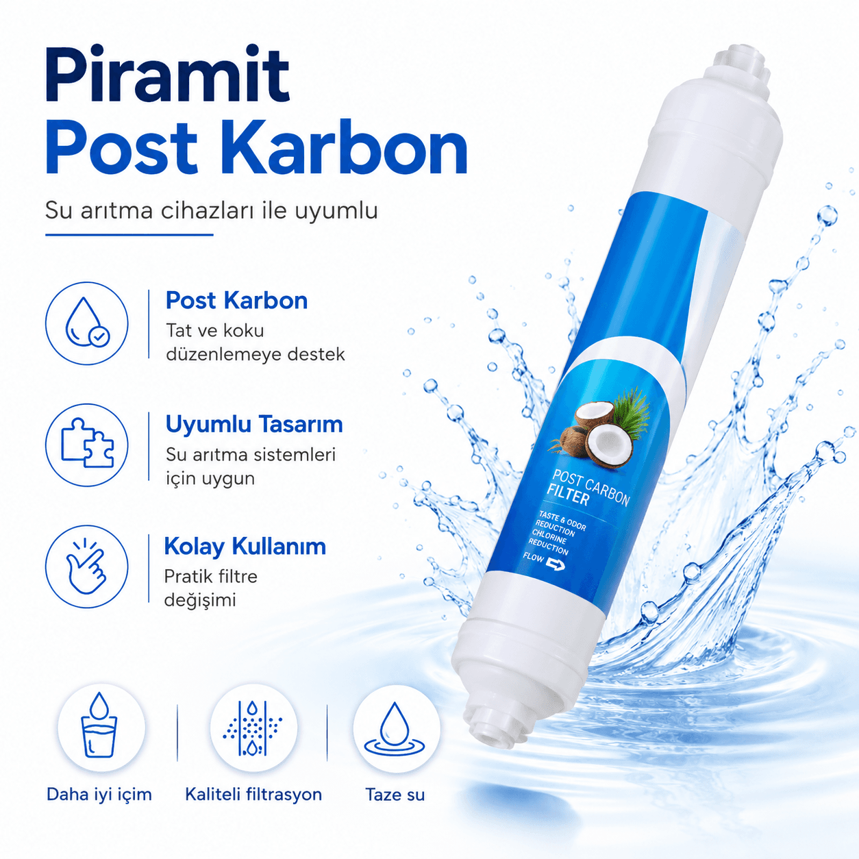 Piramit Post Karbon Eko Su Arıtma Filtresi 408694804