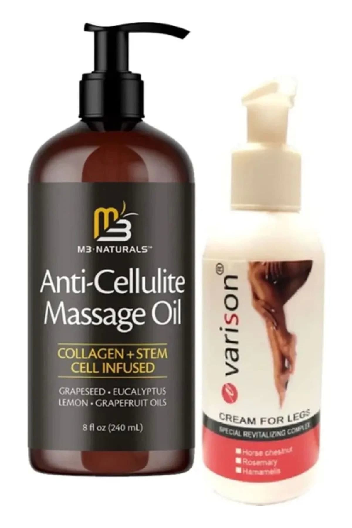 M3 Naturals Anti-Cellulite Massage Oil 240 ml Masaj Yağı + Varison 120 ml Kremi