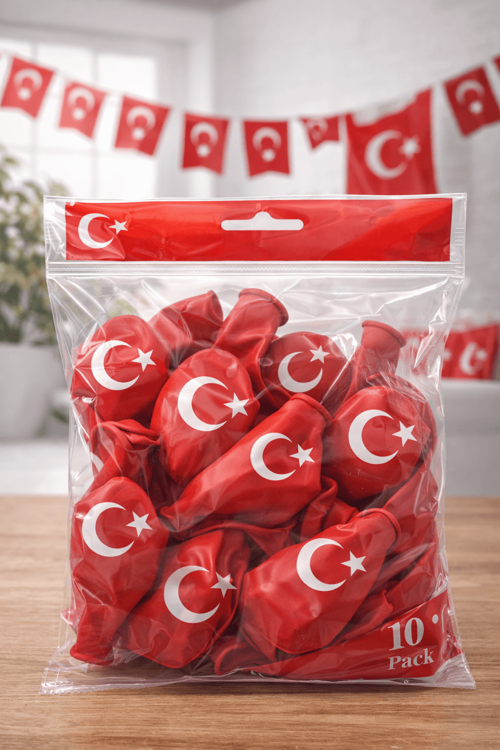 Ayyıldızlı Kırmızı Balon Seti Türk Bayraklı Parti Balonu Dayanıklı Latex Balon 10'lu Paket