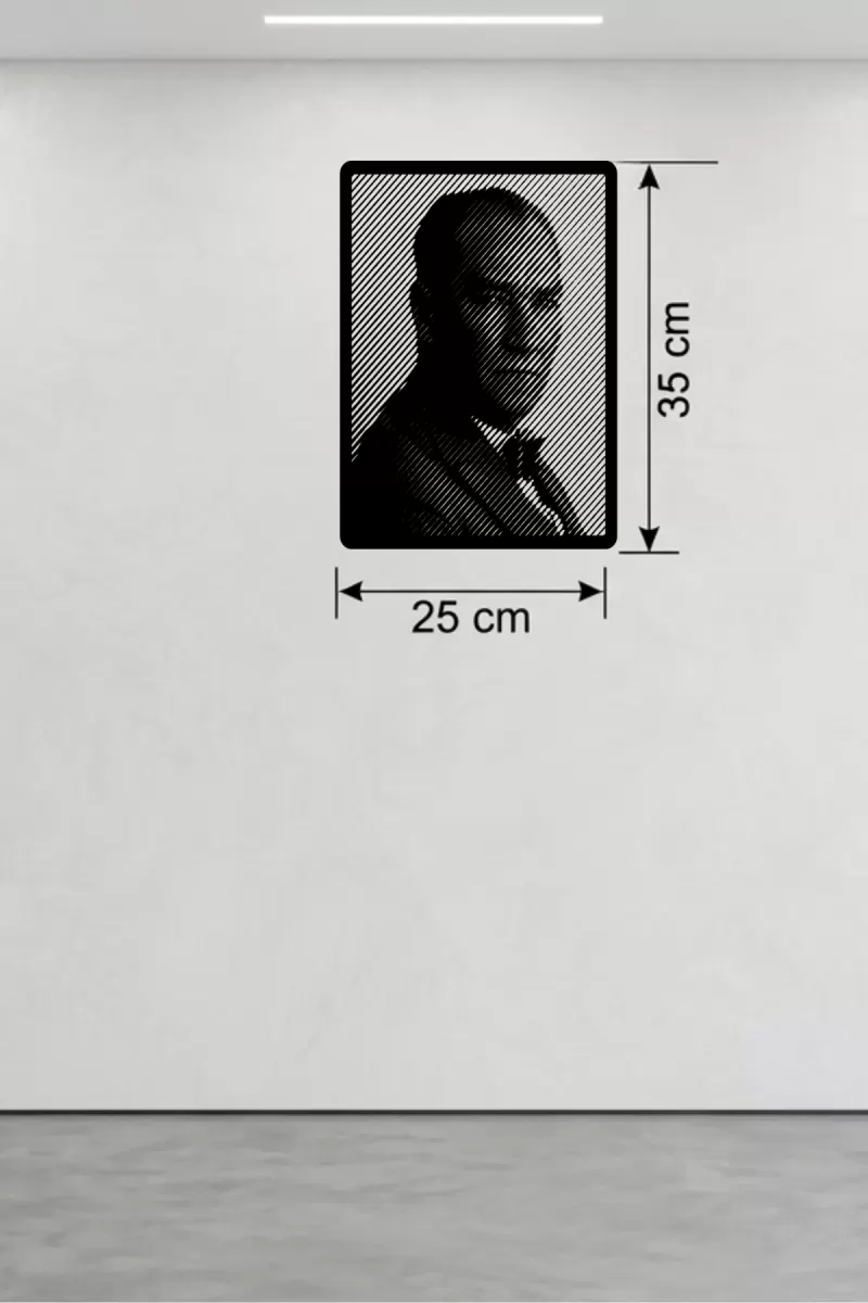 Atatürk Line Art Metal Görünümlü Ahşap Tablo - Modern Ofis ve Ev Dekoru