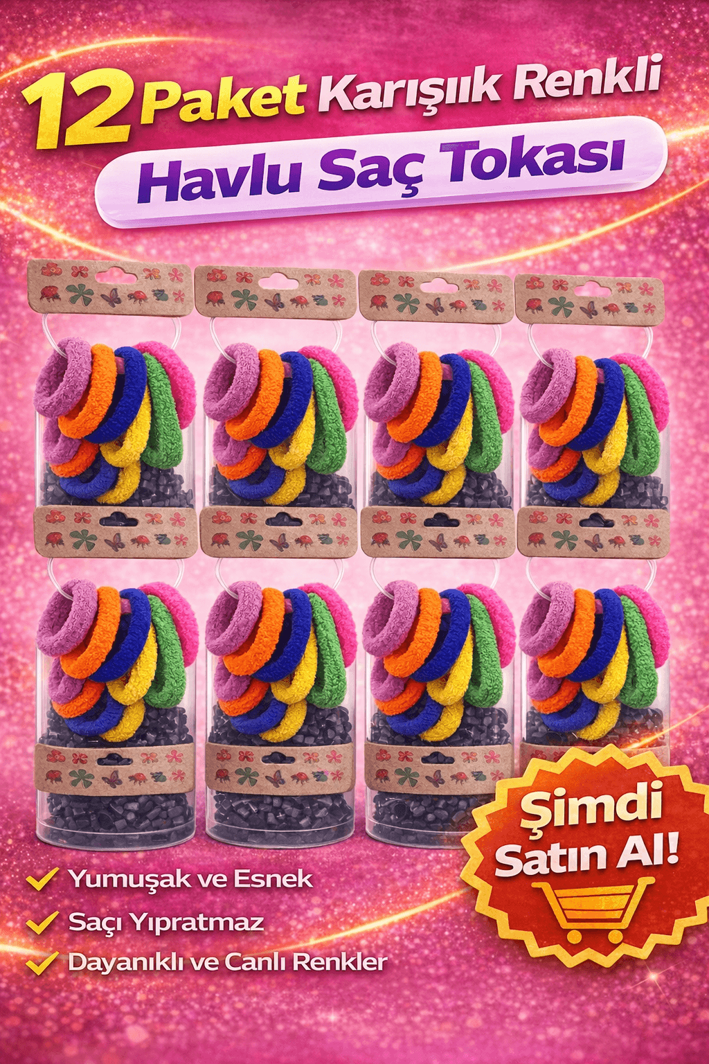 6’lı 12 Paket Karışık Renkli Havlu Saç Tokası Yumuşak Elastik Dayanıklı Lastik Toka Seti
