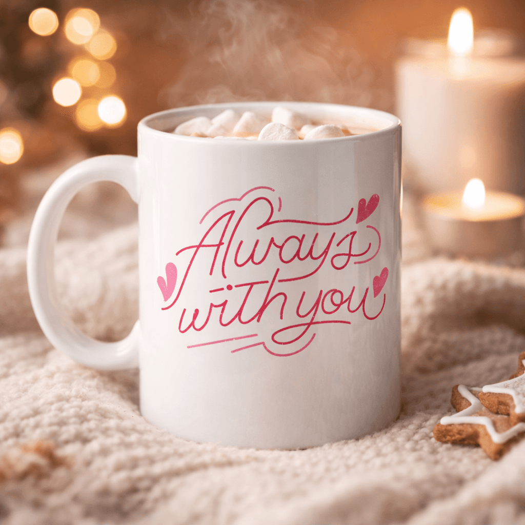 Always With You Yazılı Porselen Kupa Model 19 – Romantik Tasarım - Sevgiliye Arkadaşa Özel Hediye Kupası