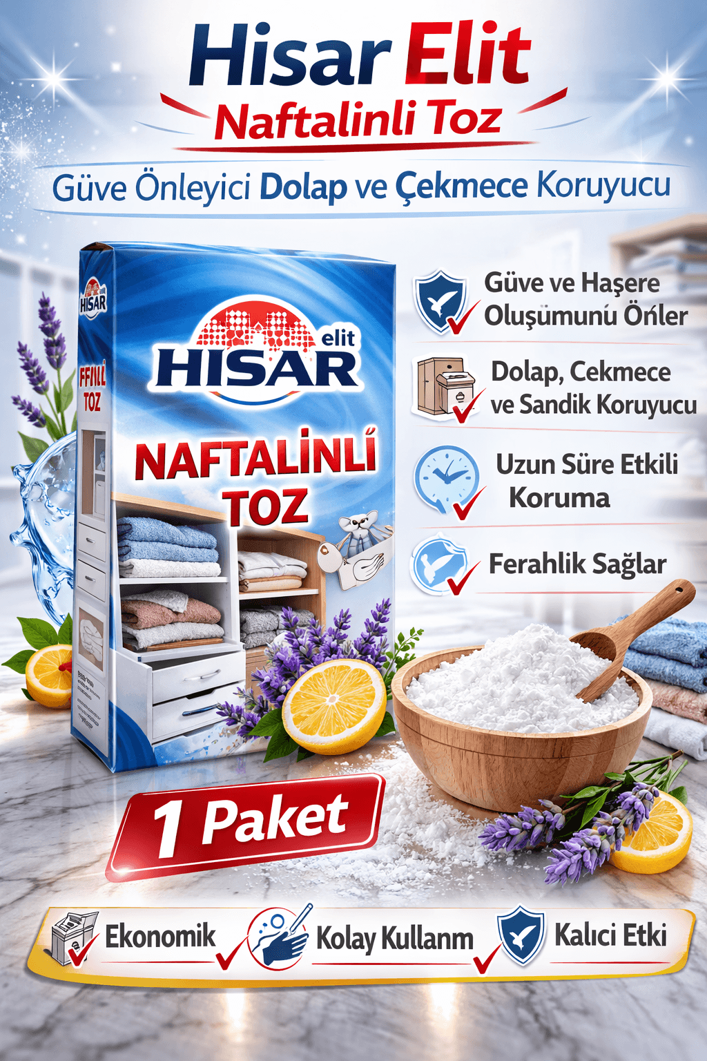 Hisar Elit Naftalinli Toz Güve Önleyici Dolap ve Çekmece Koruyucu 1 Adet