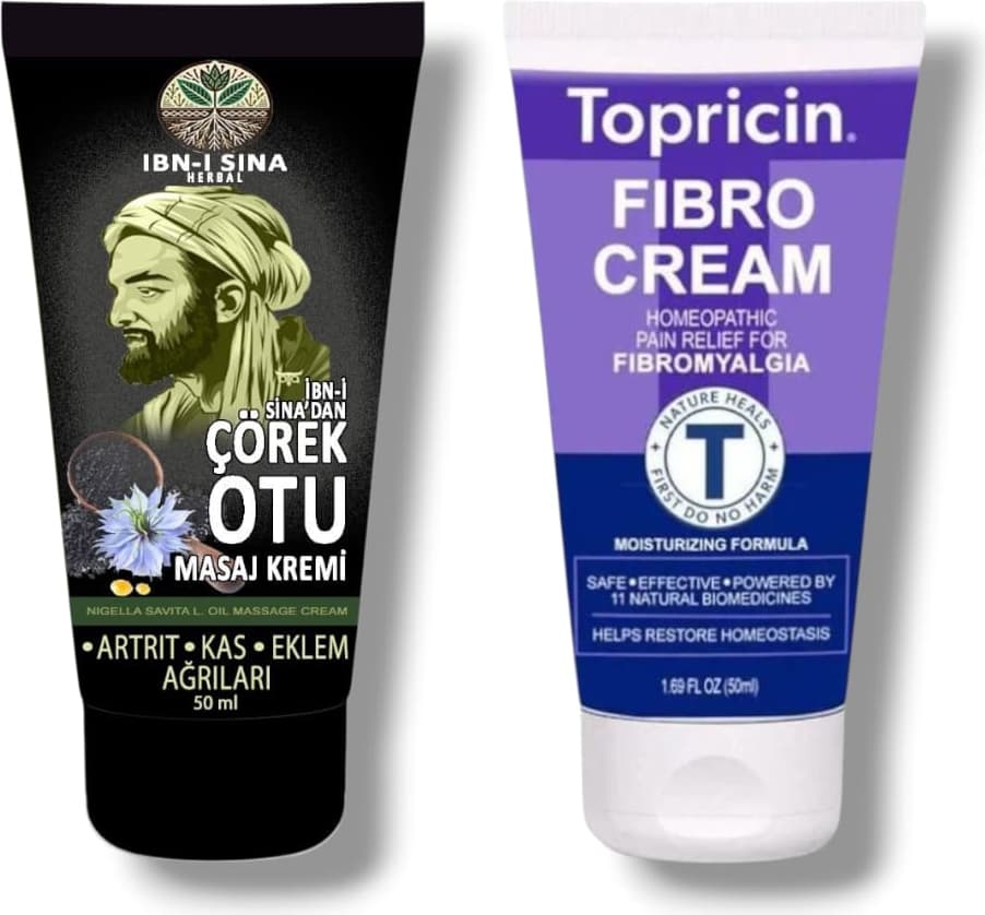 Ibn-I Sina Çörek Otu Kremi + Topricin Fibro Cream Bitkisel Kas ve Eklemler Için Ağrı Masaj Kremleri 50 ml