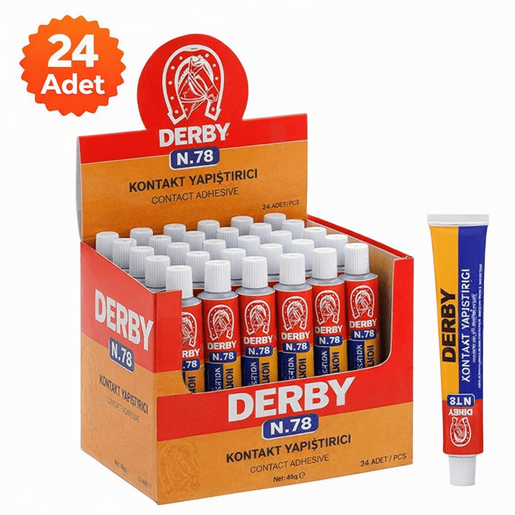 Derby N.78 Kontakt Yapıştırıcı 40 Gr 24 Adet Standlı Kutulu Güçlü Genel Amaçlı Yapıştırıcı