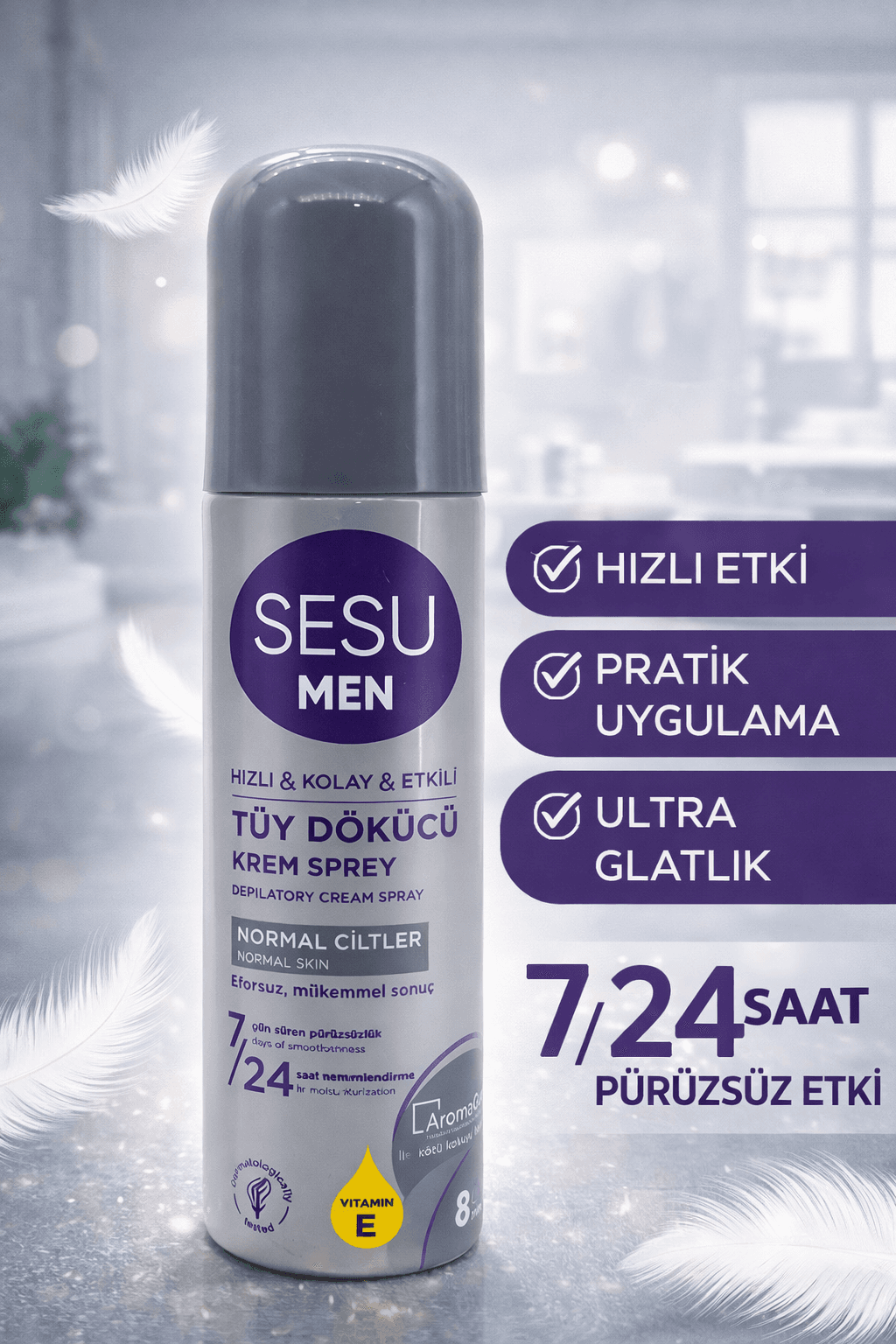 Sesu Men Tüy Dökücü Krem Sprey 150 ml Erkeklere Özel Hızlı Etkili Depilatory Spray Normal Ciltler İçin