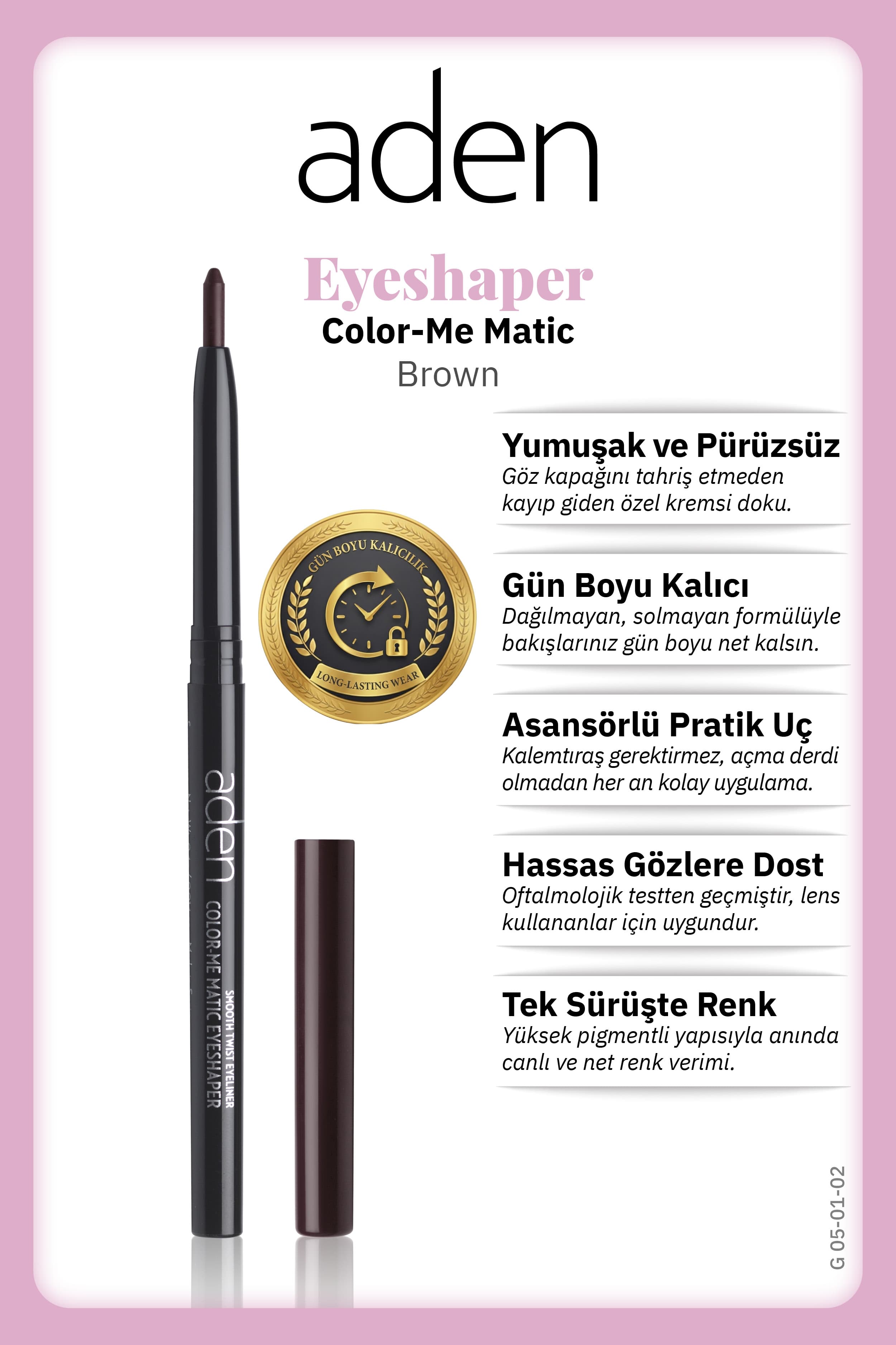 Aden Color-Me Matic Eyeshaper - Asansörlü Göz Kalemi 02 Brown(Kahverengi)
