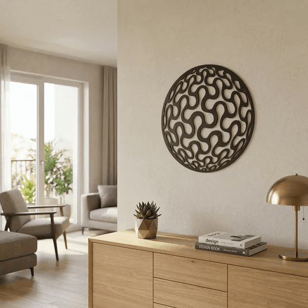 Geometrik Desenli Daire Duvar Tablosu MDF Lazer Kesim Modern Minimal Duvar Süsü