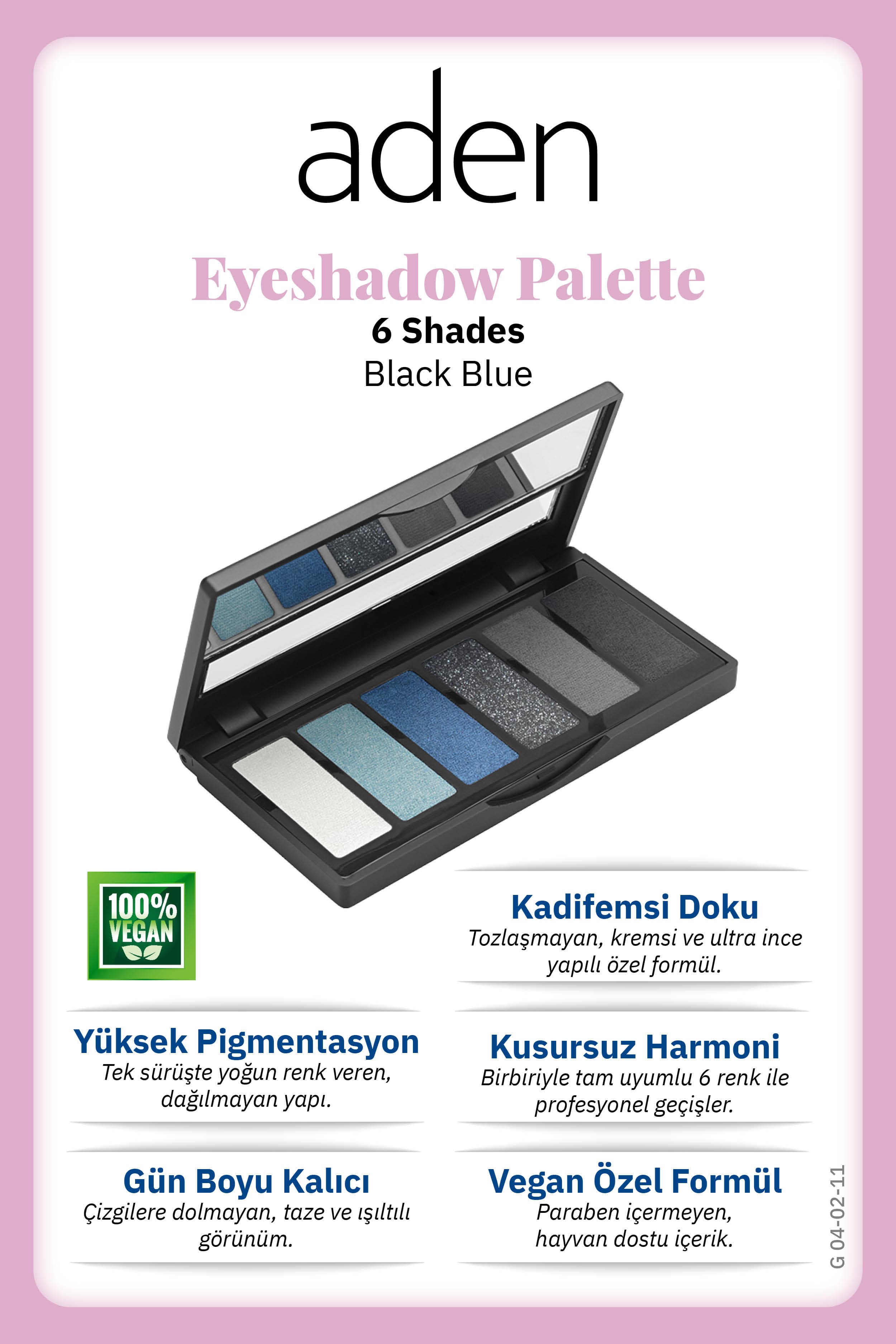 Aden Eyeshadow Palette 6 Shades - 6'lı Göz Farı Paleti Black Blue(Siyah Mavi)