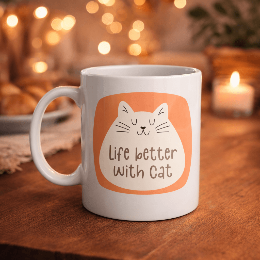 Life Better With Cat – Sevimli Kedi Tasarımlı Porselen Kupa MODEL 65 Kahve & Çay Kupası Hediyelik Kupa