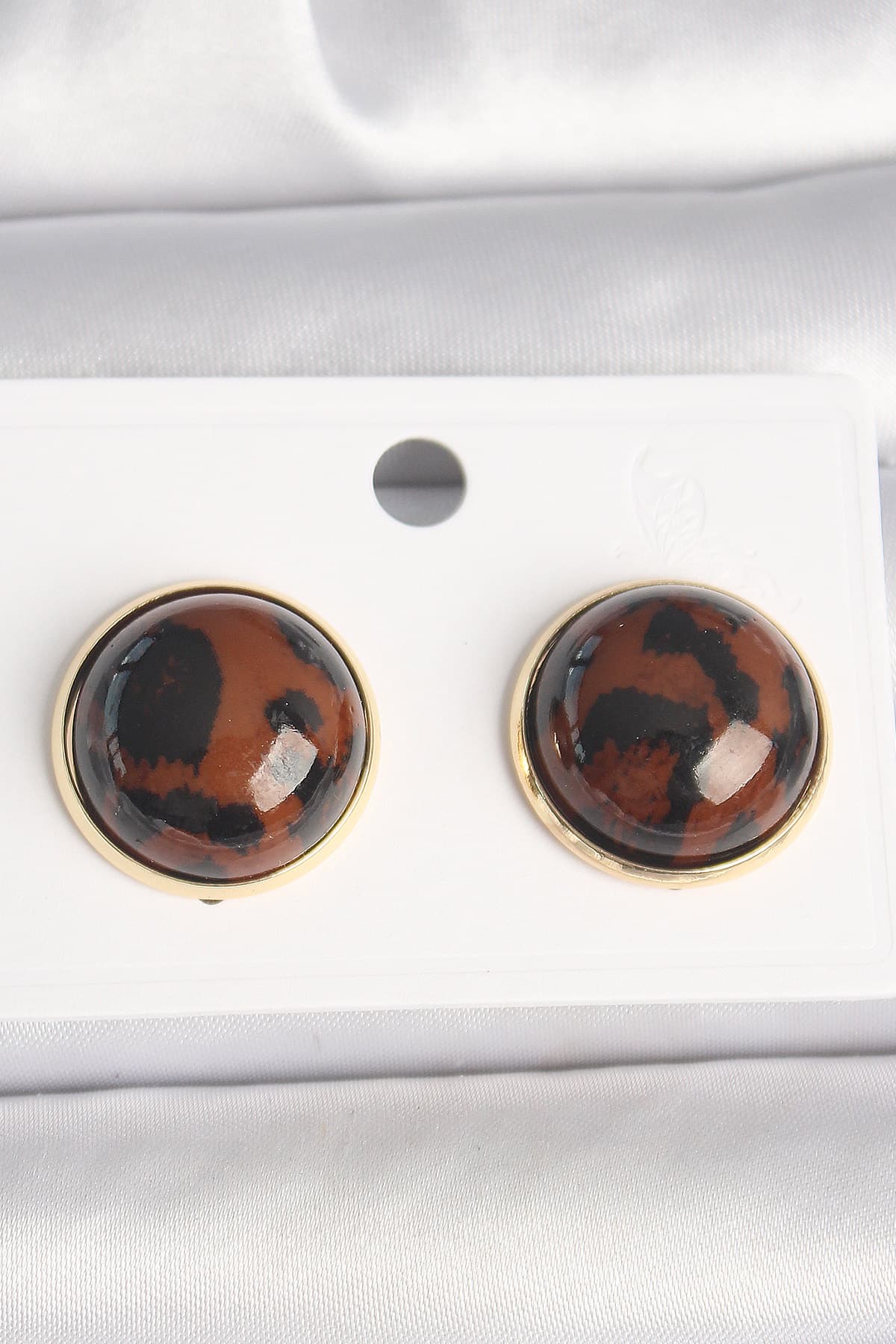 Pirinç Gold Renk 3D Daire Leopar Model Kadın Küpe